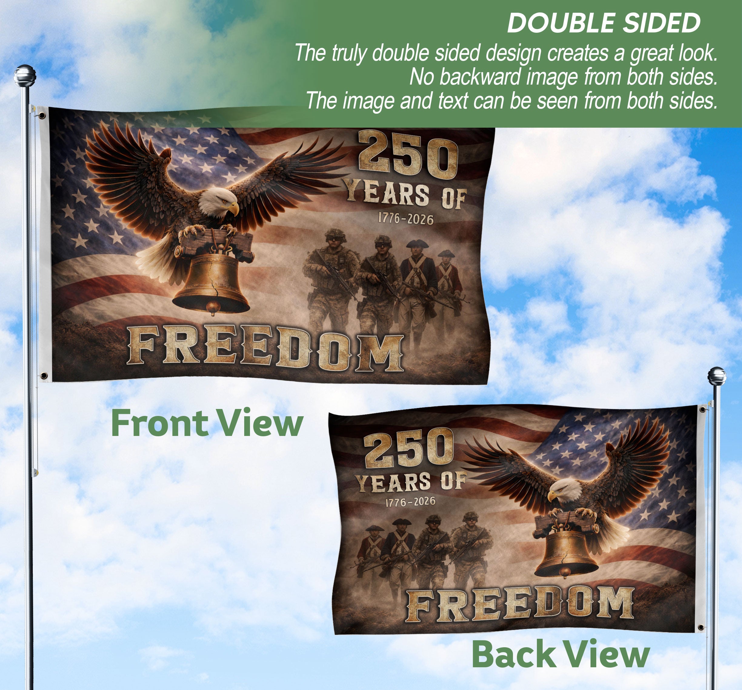 250 Years of Freedom USA Flag 1776–2026 – American Flag with Eagle & Liberty Bell Design
