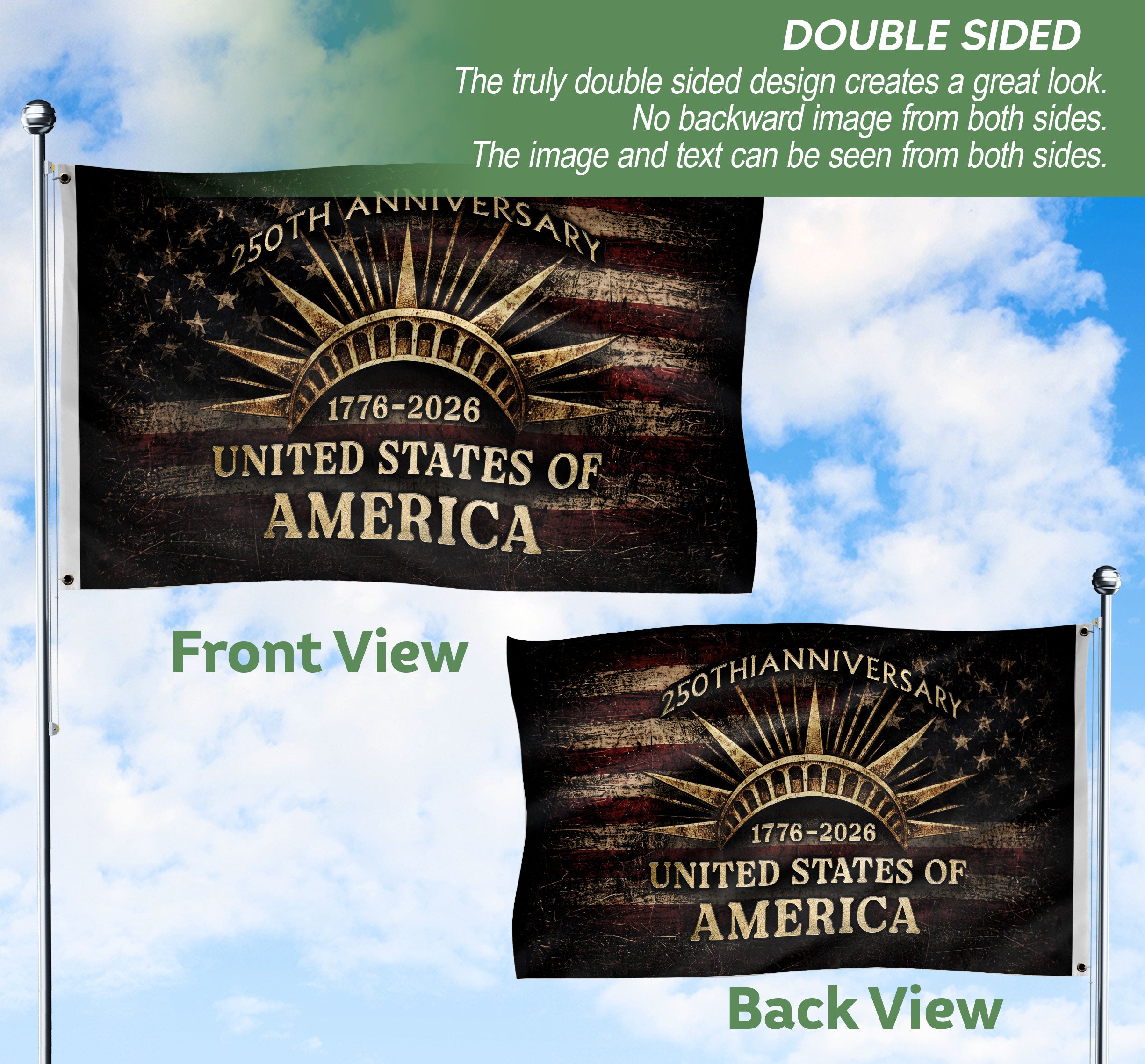 USA 250th Anniversary Flag 1776–2026 – Vintage American Flag with Liberty Crown Design