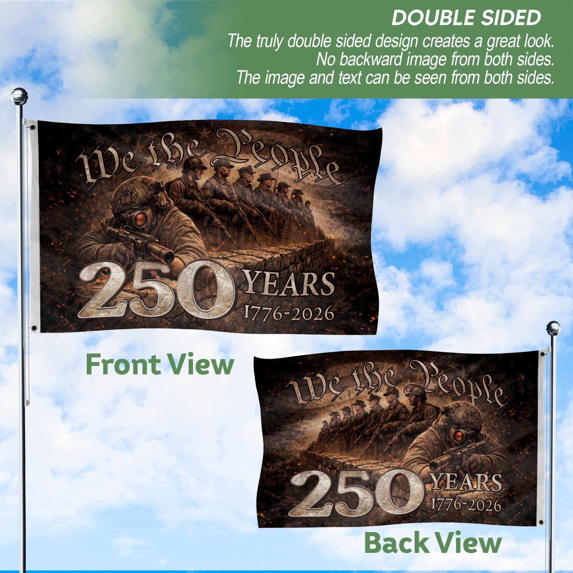 USA 250th Anniversary Flag 1776–2026, Semiquincentennial American Eagle Patriotic Heritage Flag