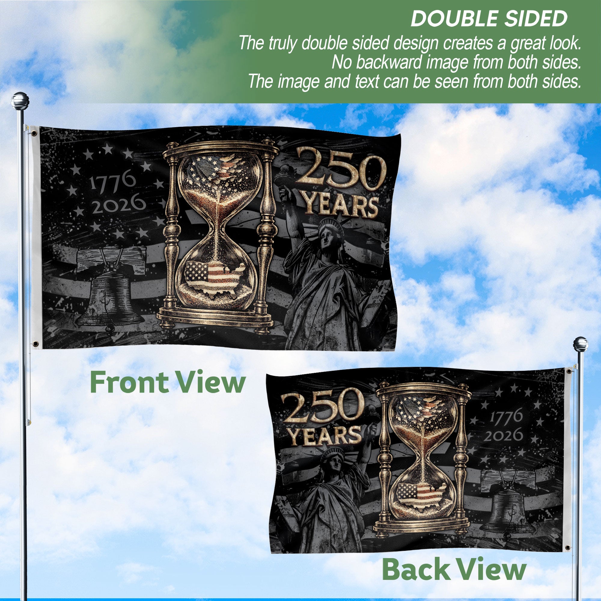 United States 250 Years Anniversary Flag 1776–2026, American Eagle Patriotic Heritage Flag