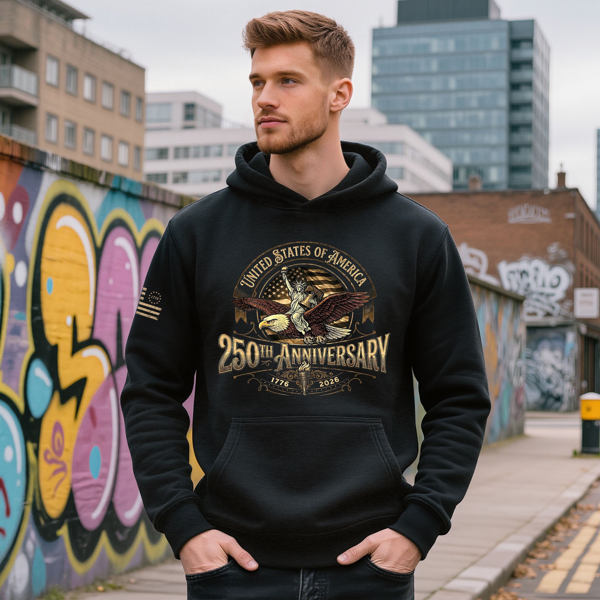 USA 250th Anniversary Hoodie 250 Years Semiquincentennial 1776-2026 Vintage American Emblem Eagle Liberty Patriotic