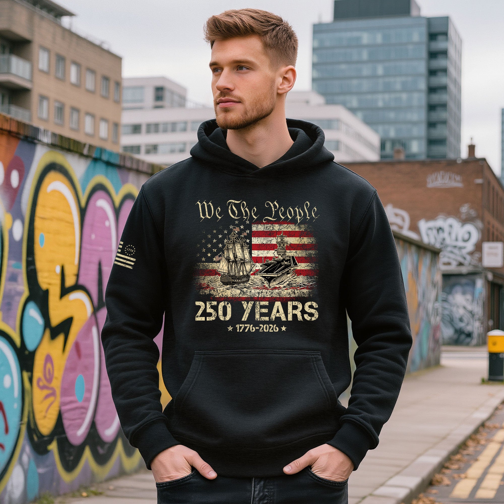 USA 250th Anniversary Hoodie 250 Years Semiquincentennial 1776-2026 We The People Navy Battleship Patriotic