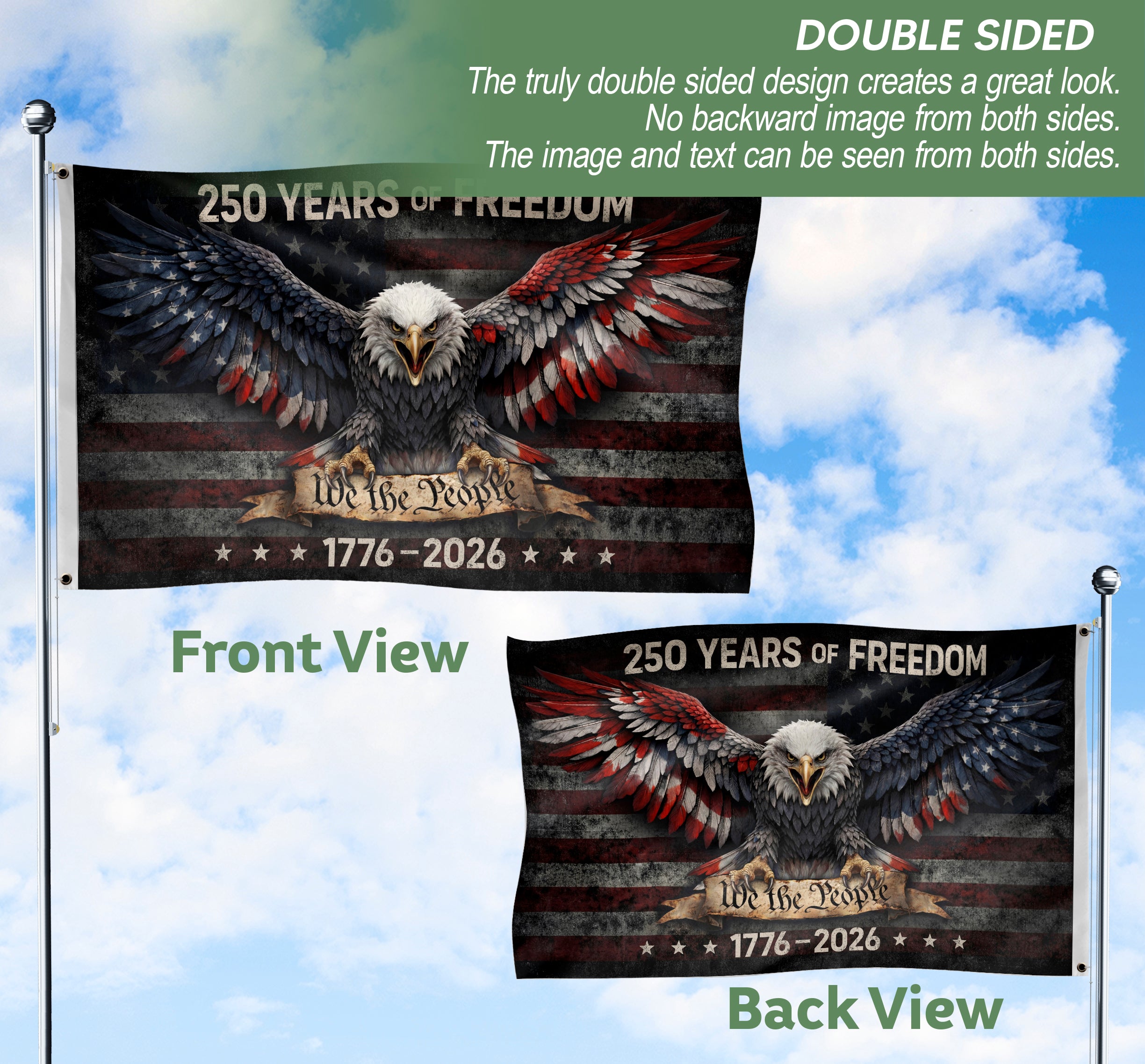 USA 250th Anniversary Flag 1776-2026 Double-Sided Patriotic 250 Years of Freedom We The People Semiquincentennial