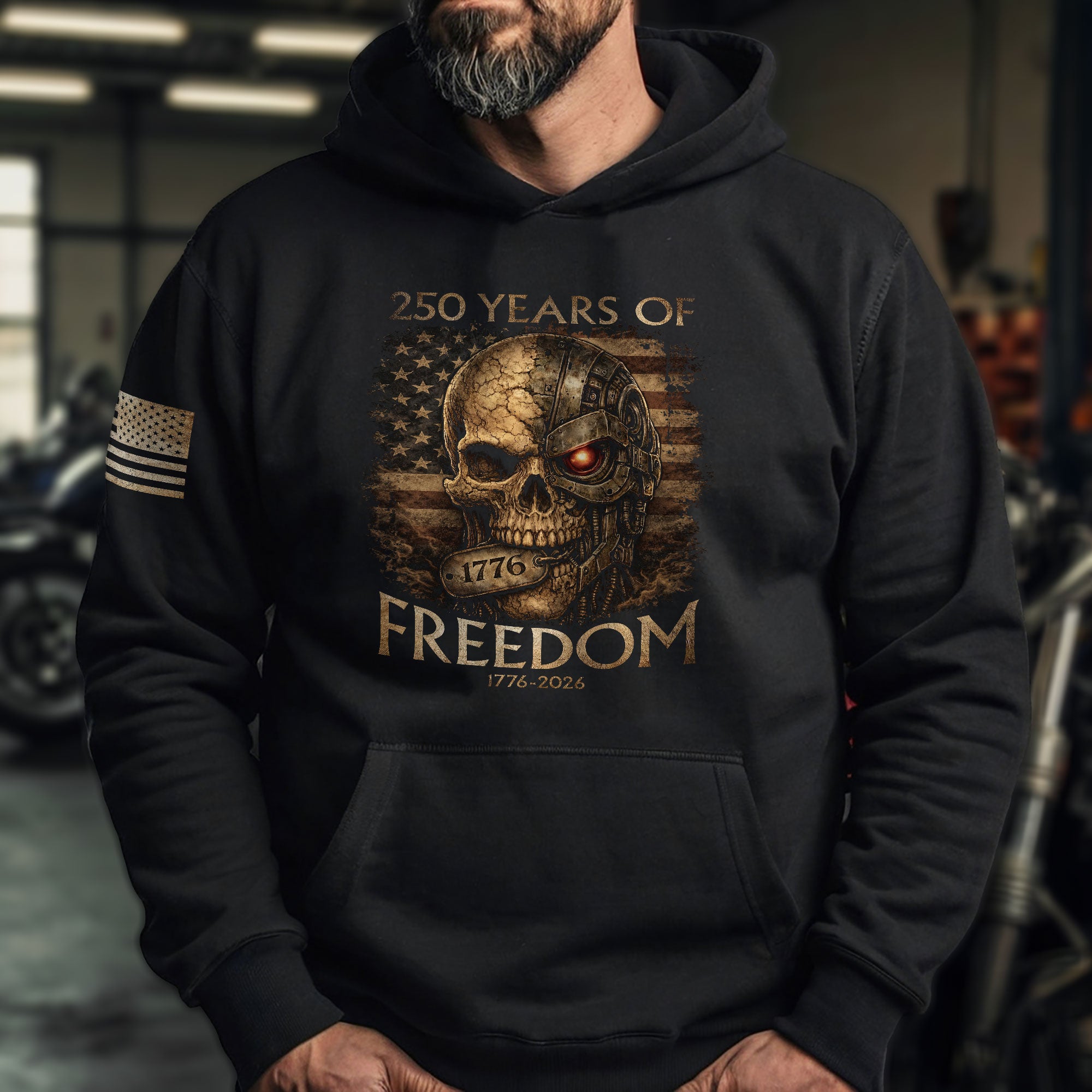 USA 250th Anniversary 250 Years of Freedom Semiquincentennial Hoodie 1776-2026 Vintage Cyber Skull Patriotic
