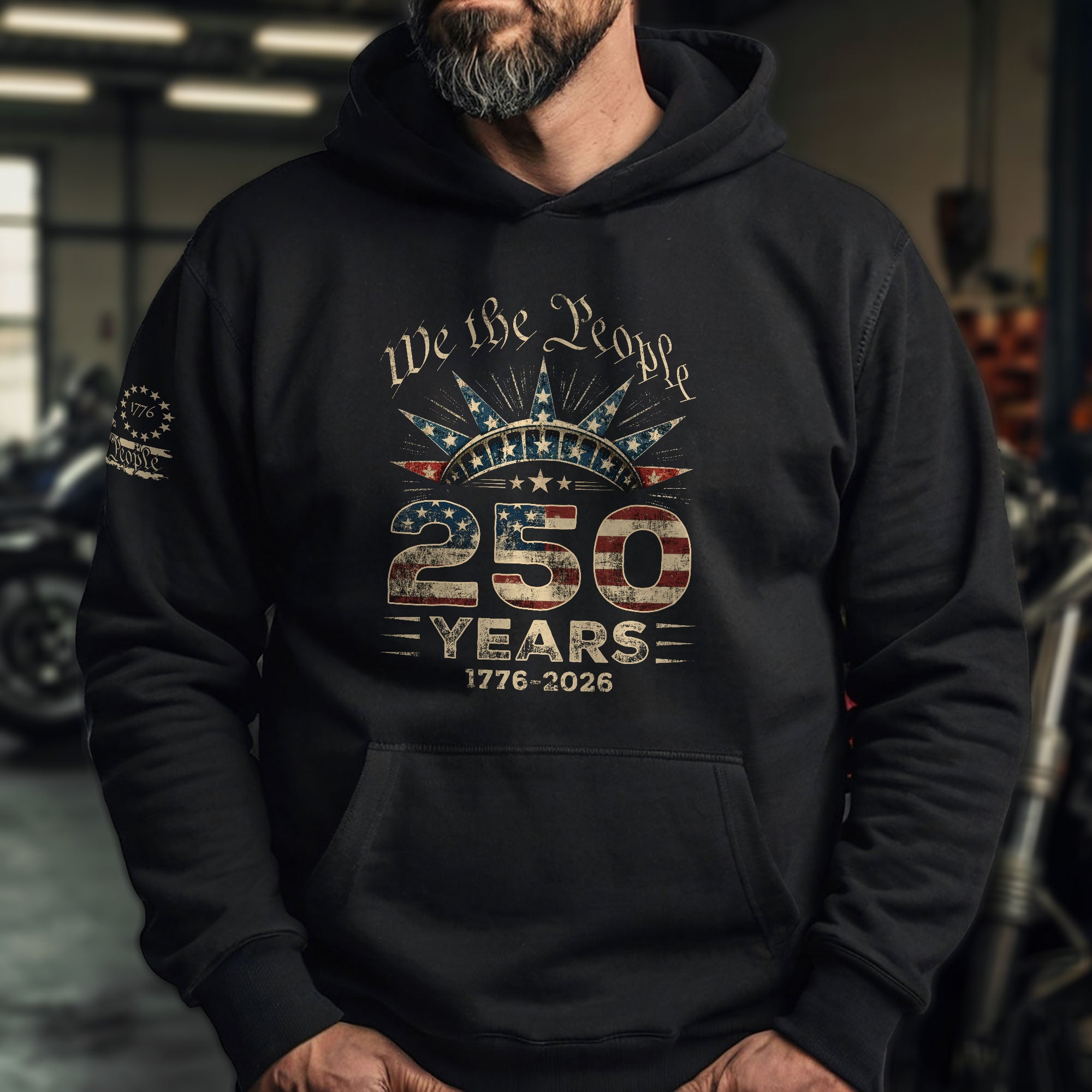 America 250 Years Anniversary Hoodie 1776–2026, Patriotic Vintage American Flag Celebration Hoodie