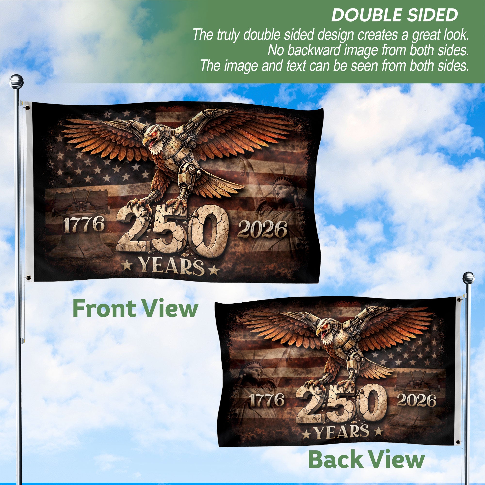 United States 250th Anniversary Flag 1776–2026 American Eagle Patriotic Garden Flag