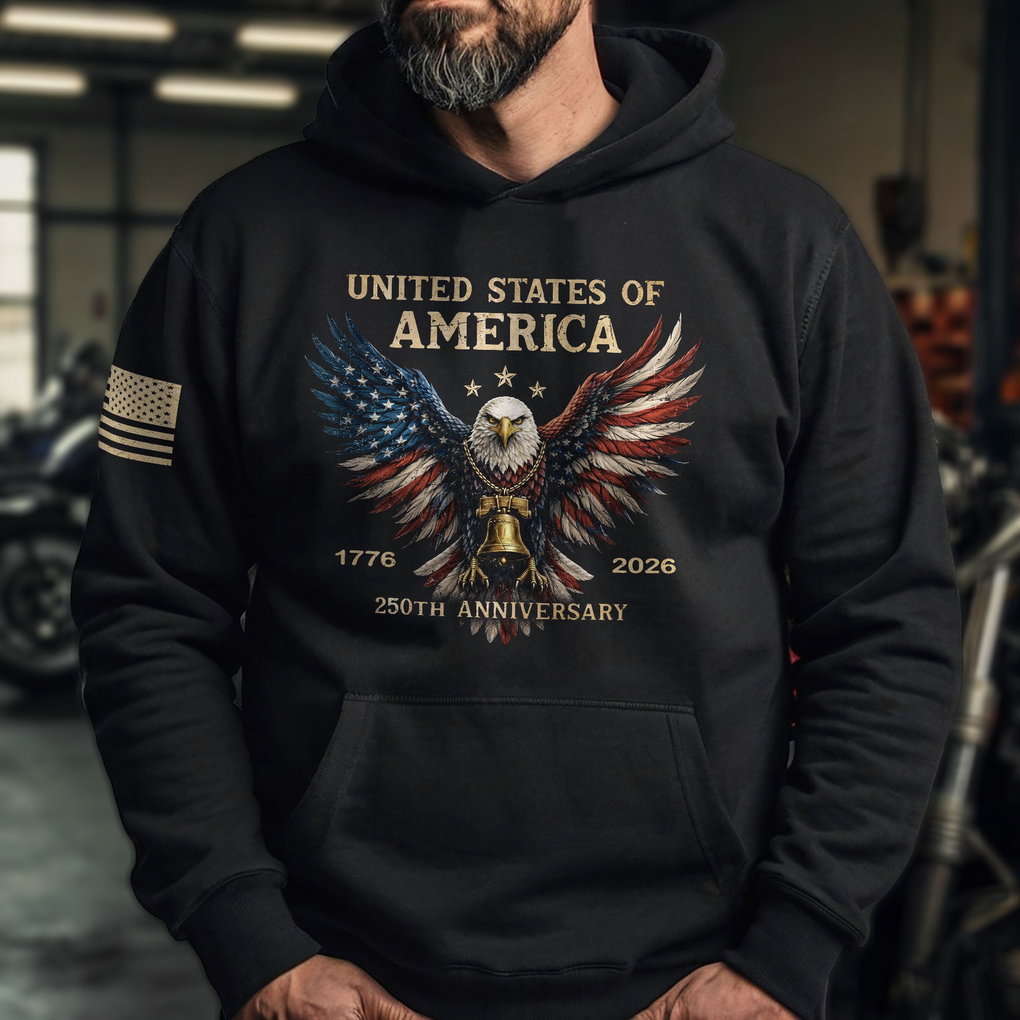 250th Anniversary USA Hoodie 1776–2026, Vintage American Heritage Freedom Apparel