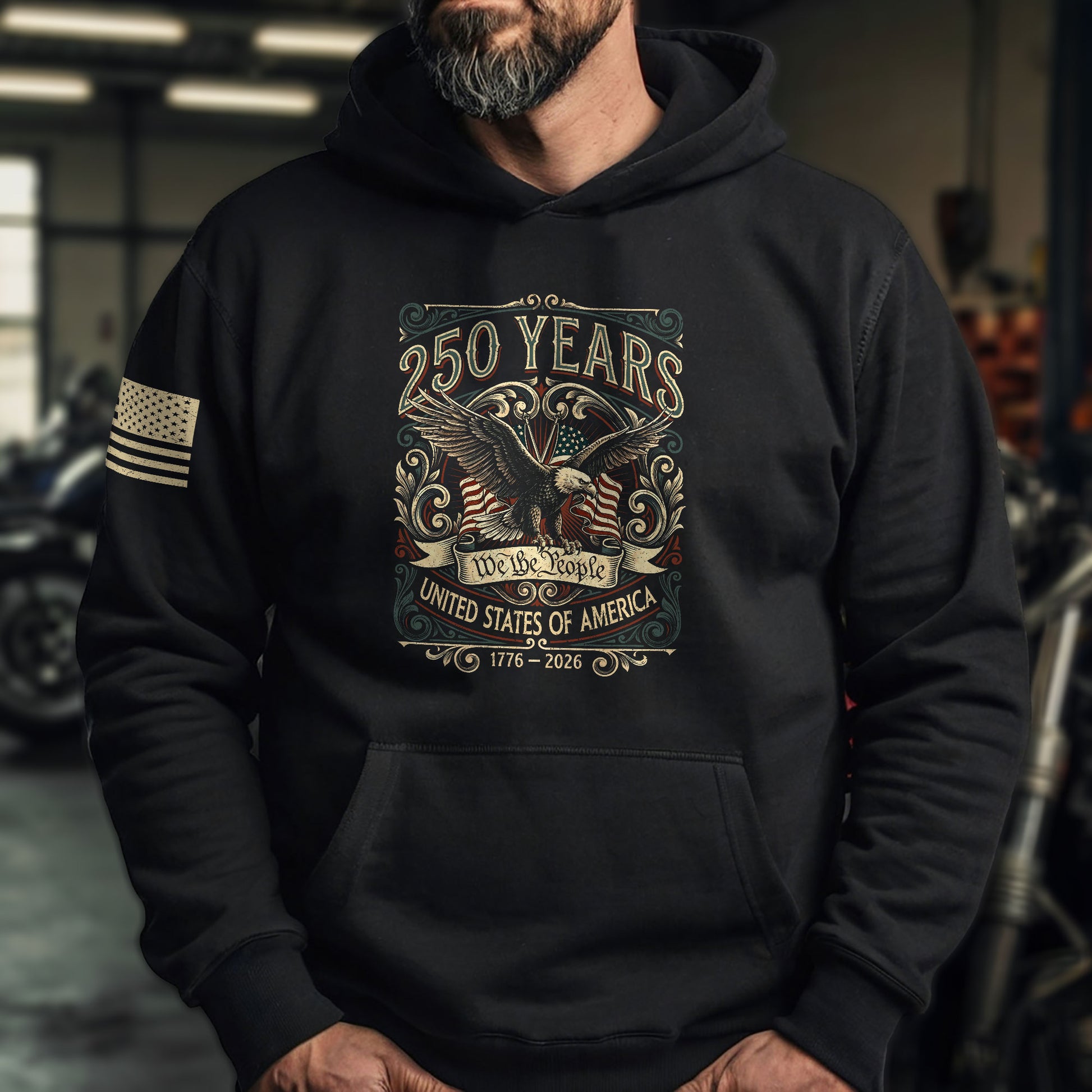 America 1776–2026 250 Years Anniversary Hoodie, Patriotic Eagle Symbol of Freedom and Pride - Rust Field Wear