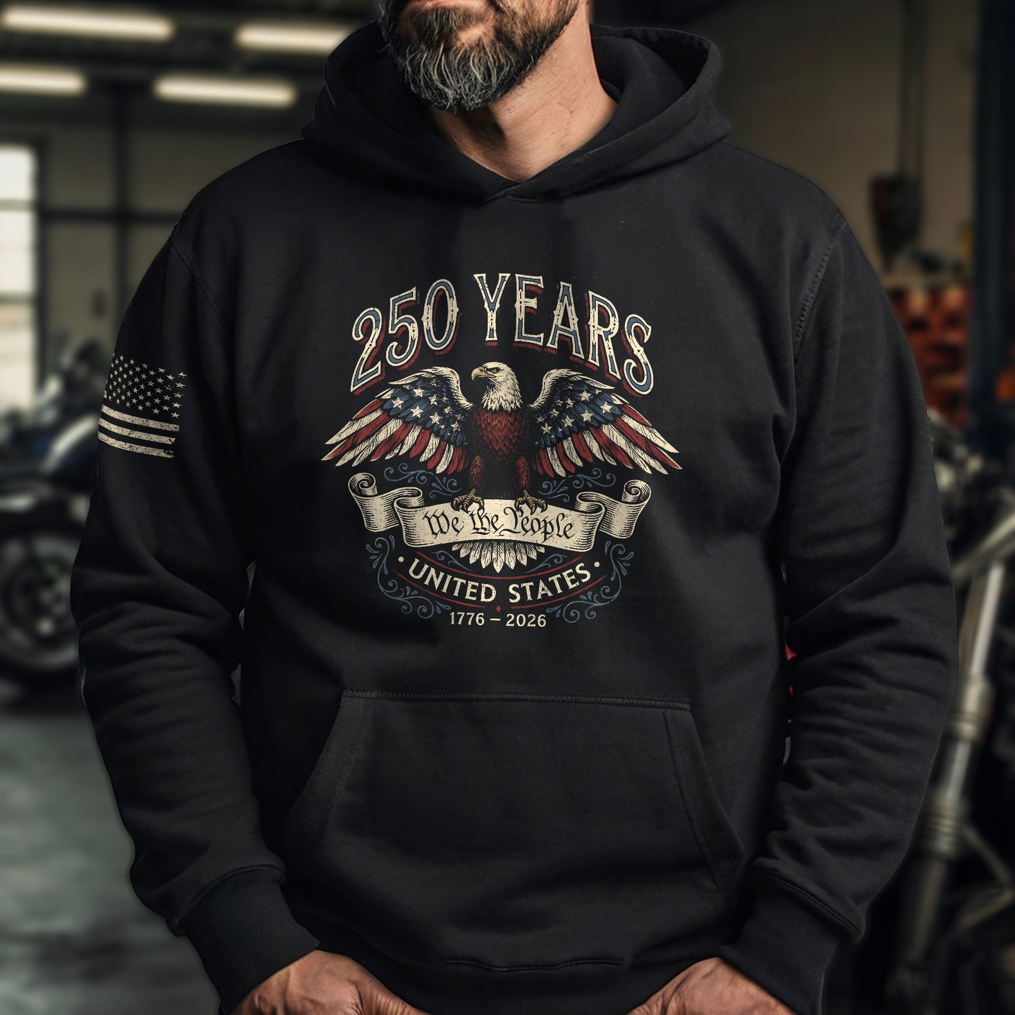 250th Anniversary USA Hoodie 1776–2026, We The People Patriotic Freedom Celebration Apparel - Rust Field Wear