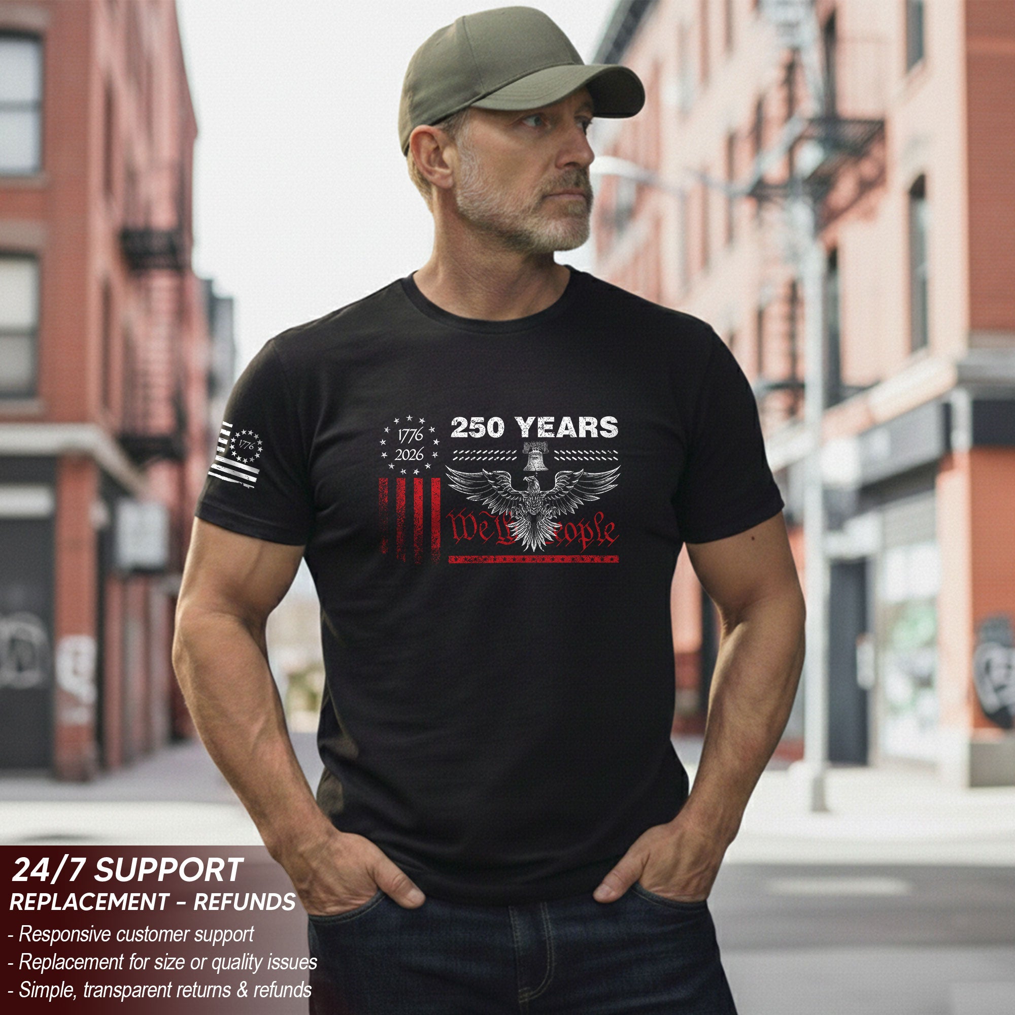 USA 250th Anniversary T-Shirt 250 Years Semiquincentennial 1776-2026 Eagle Liberty Bell Patriotic American Apparel