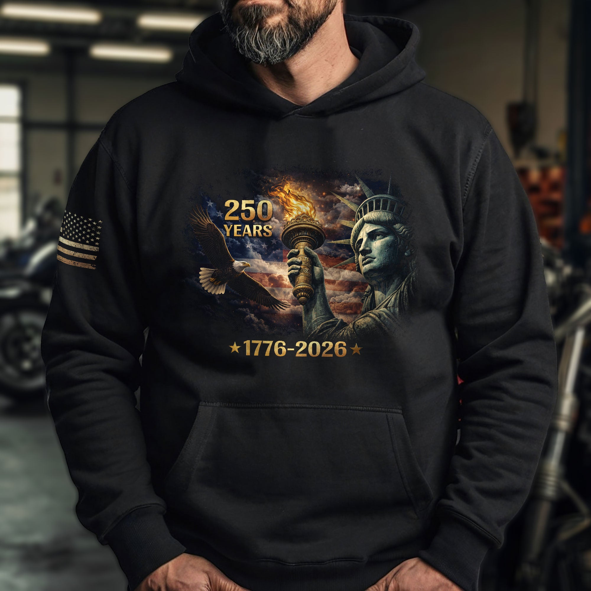 USA 250 Years of Liberty Hoodie 1776-2026 Statue of Liberty Torch Semiquincentennial Patriotic