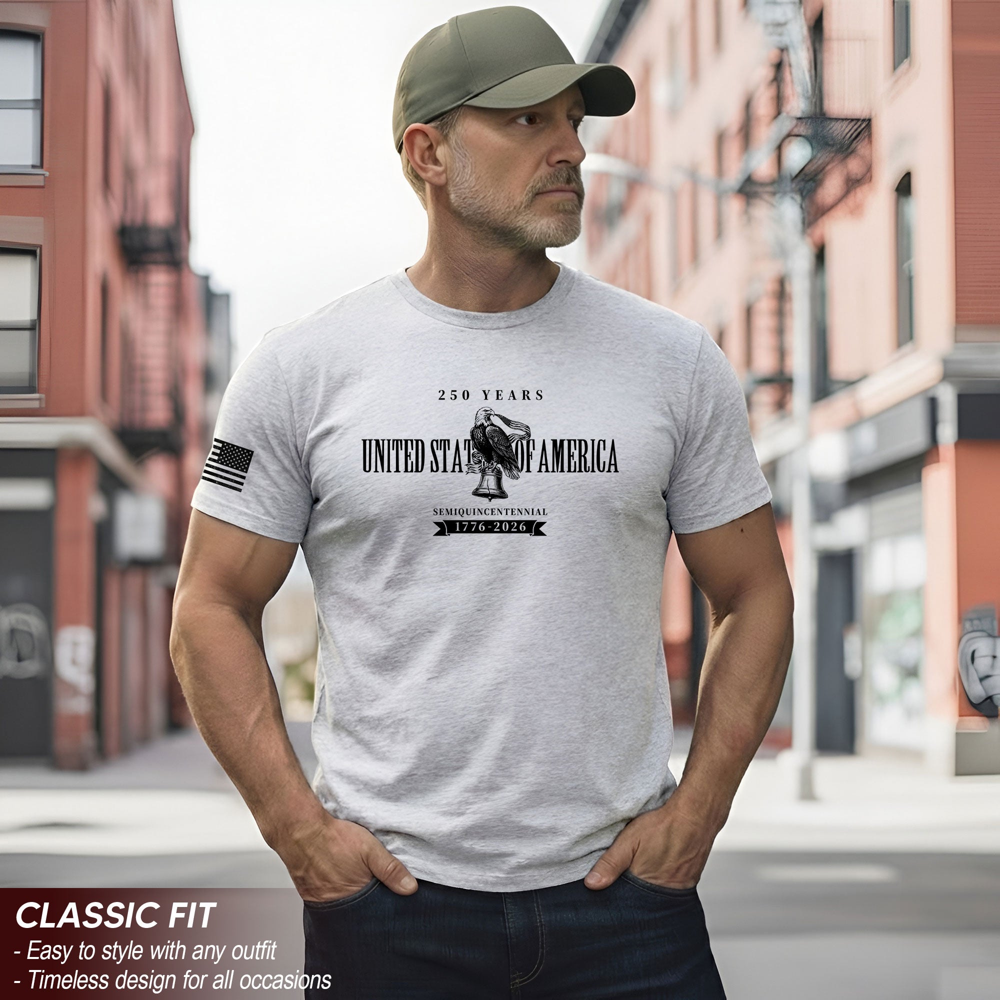 USA 250th Anniversary T-Shirt 250 Years Semiquincentennial 1776-2026 - Patriotic American Eagle & Liberty Bell Men’s Shirt