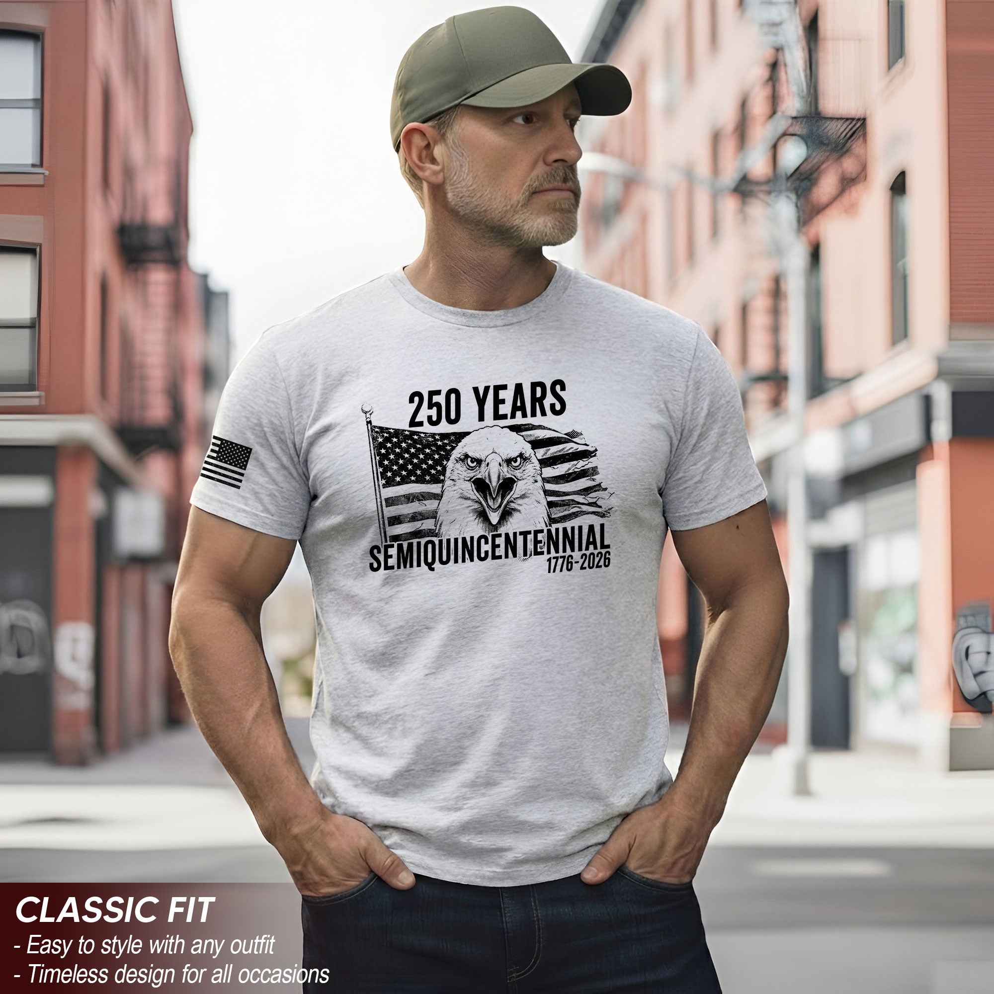 USA 250th Anniversary T-Shirt 1776-2026 - 250 Years Semiquincentennial Patriotic Eagle Liberty Bell Graphic Tee for Men