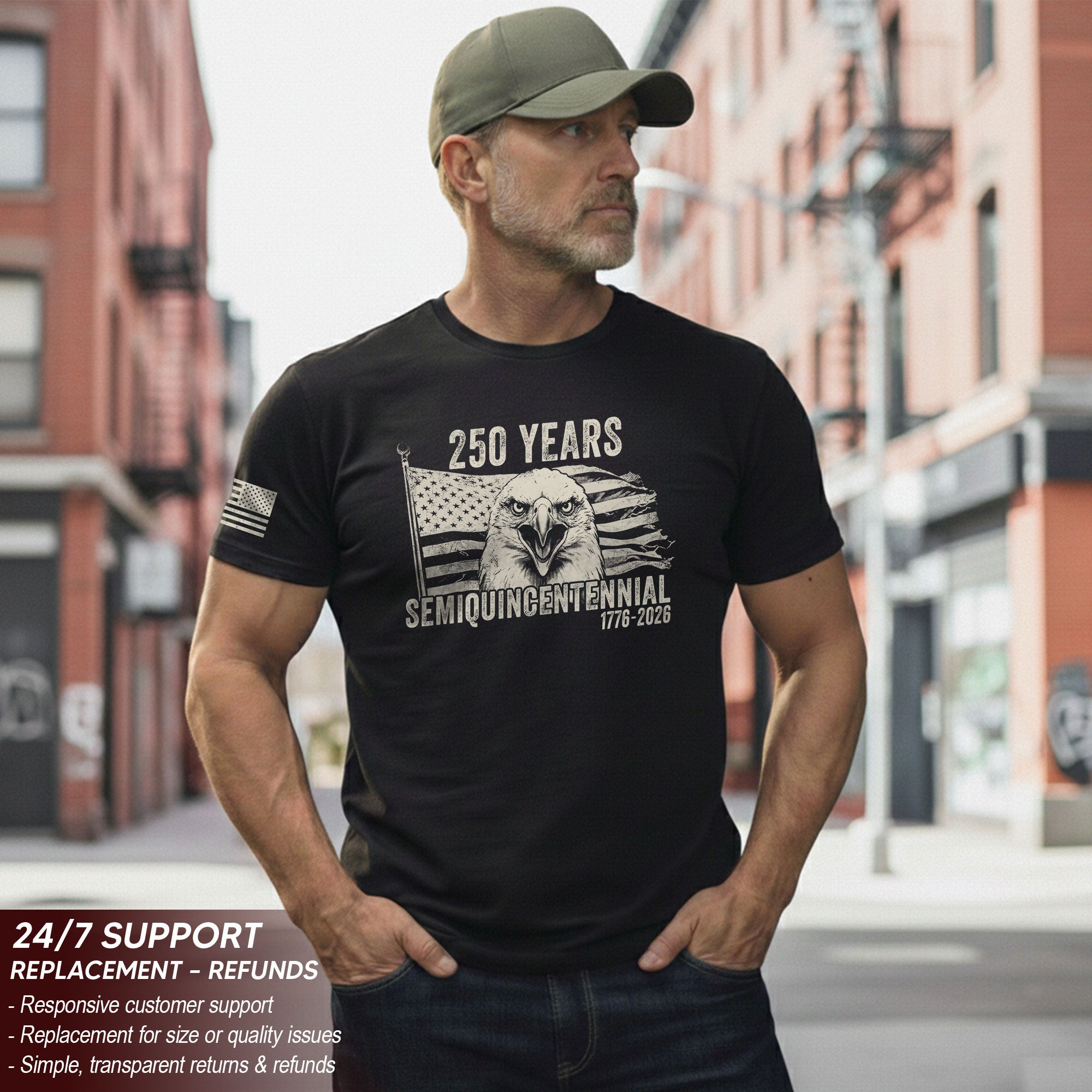 American Heritage 250th Anniversary T-Shirt - USA 250 Years Semiquincentennial 1776-2026 Patriotic Eagle & Flag Men’s Tee