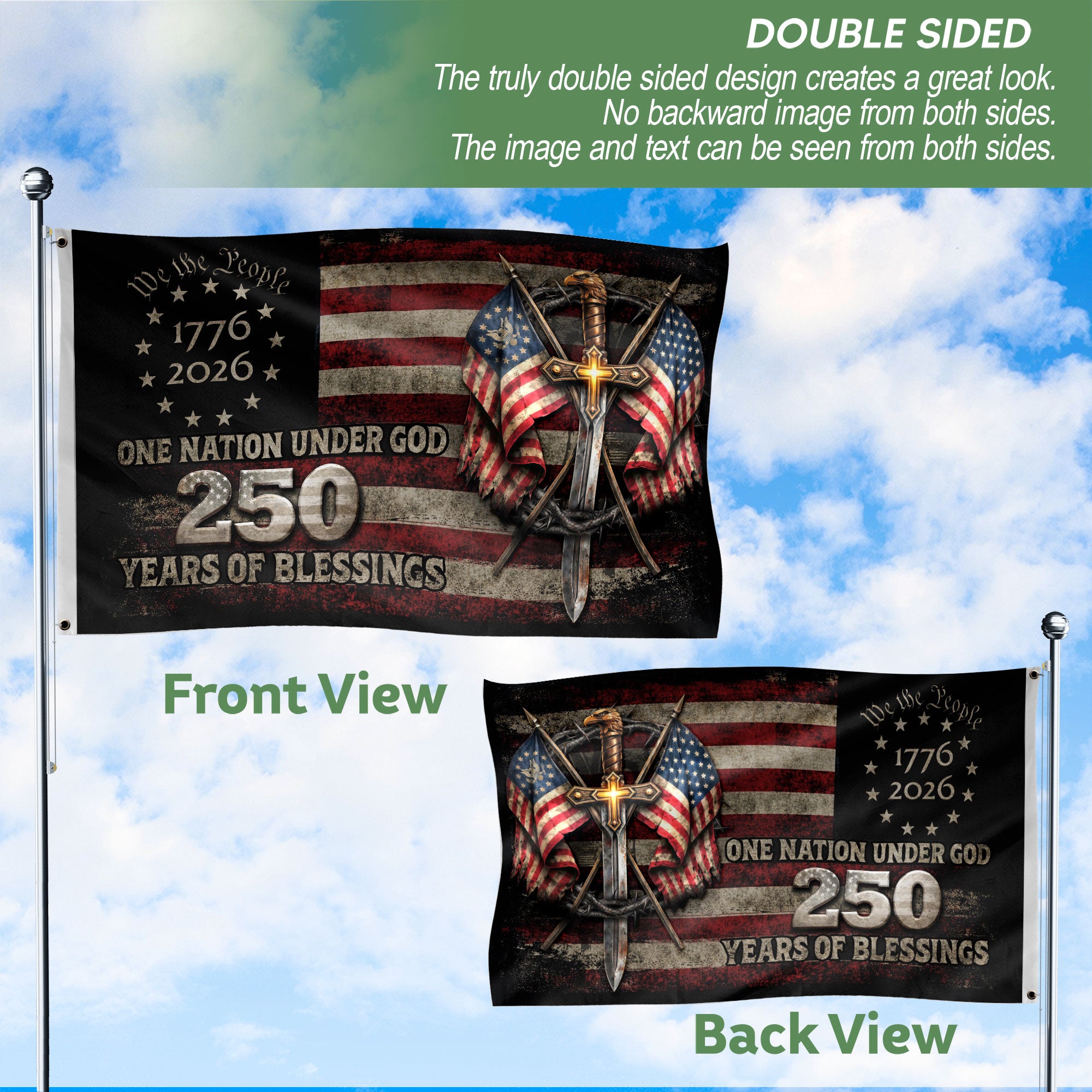 250 Years America Anniversary Flag 1776–2026 Christian Patriotic Decor