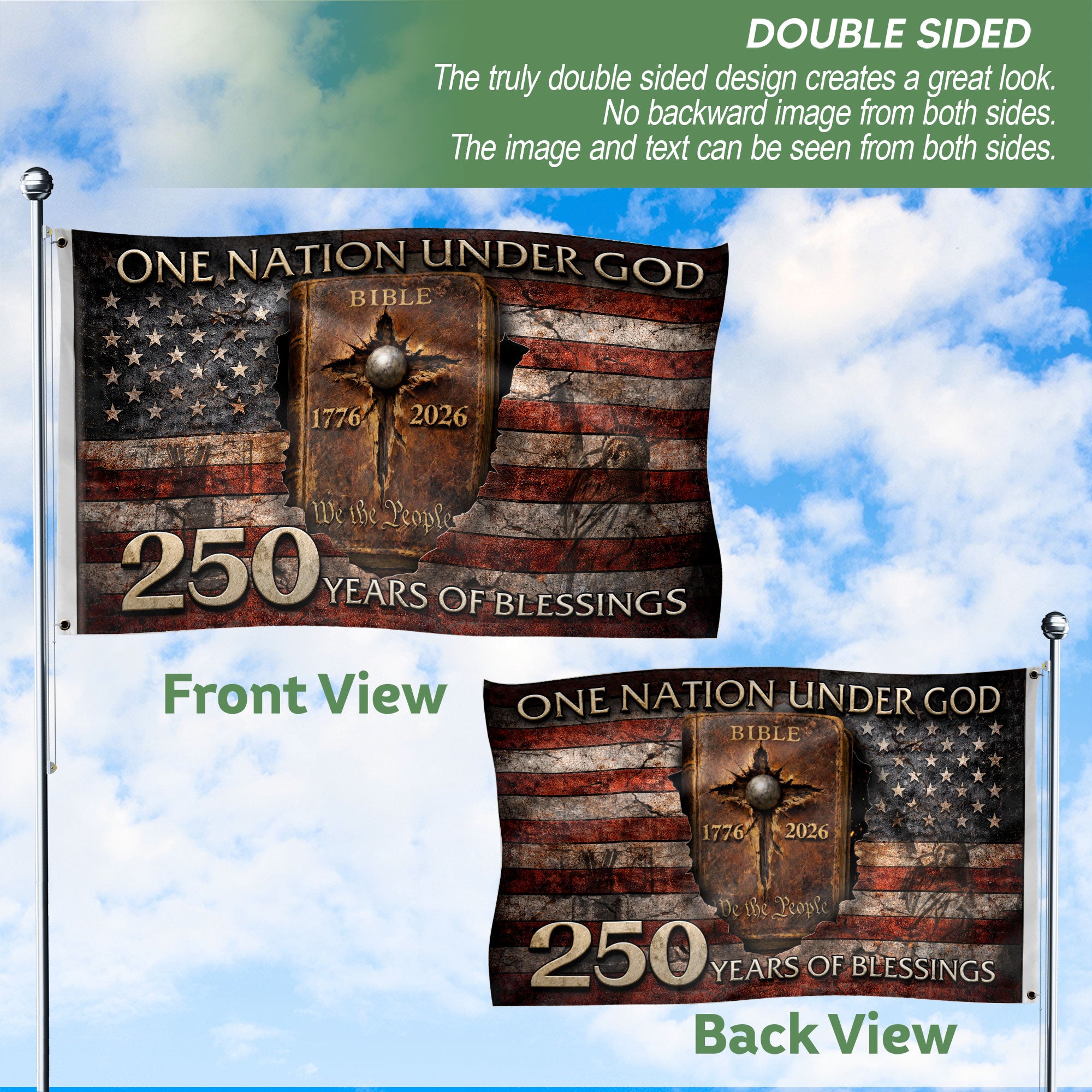 Patriotic USA 250th Celebration Christian Garden Flag Faith Inspired Decor