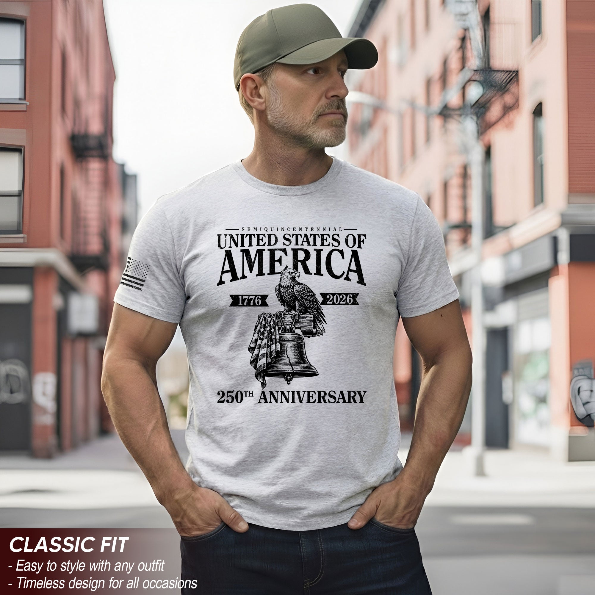 USA 250th Anniversary Shirt Men’s Vintage 250 Years 1776-2026 Patriotic Liberty Bell Eagle Tee