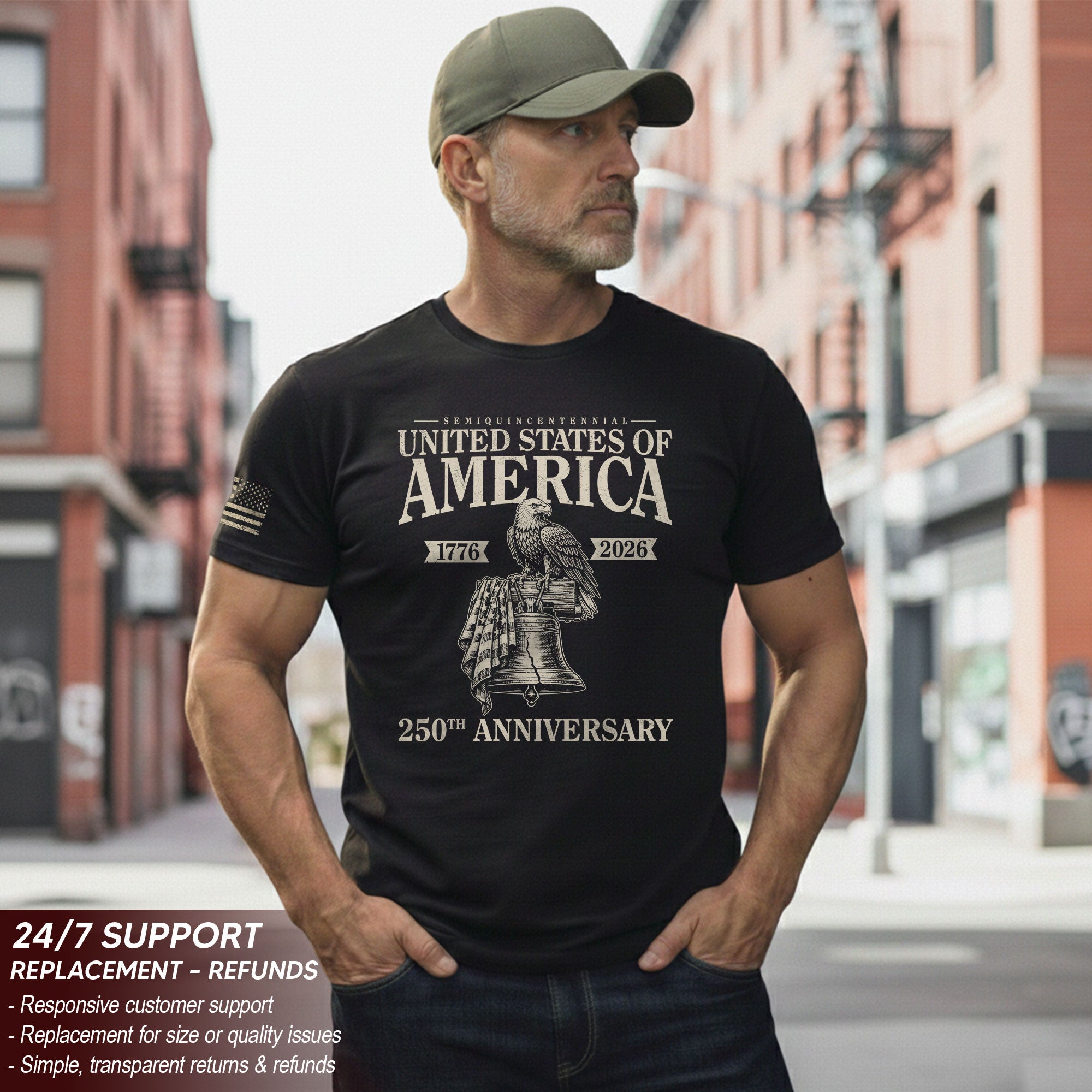USA 250 Years Shirt Semiquincentennial 1776-2026 Commemorative Patriotic Eagle Liberty Bell Men’s T-Shirt
