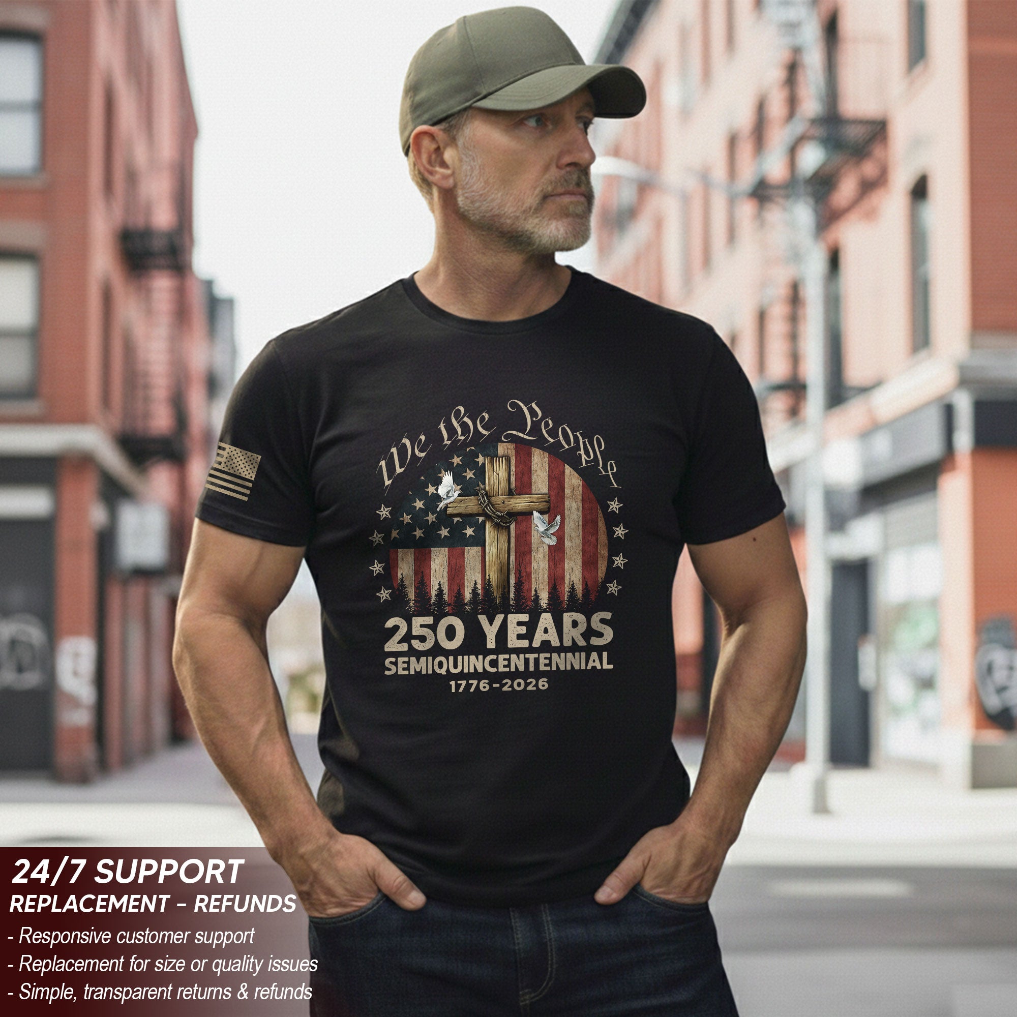 Christian Patriotic USA Shirt 250 Years Independence Tribute 1776–2026