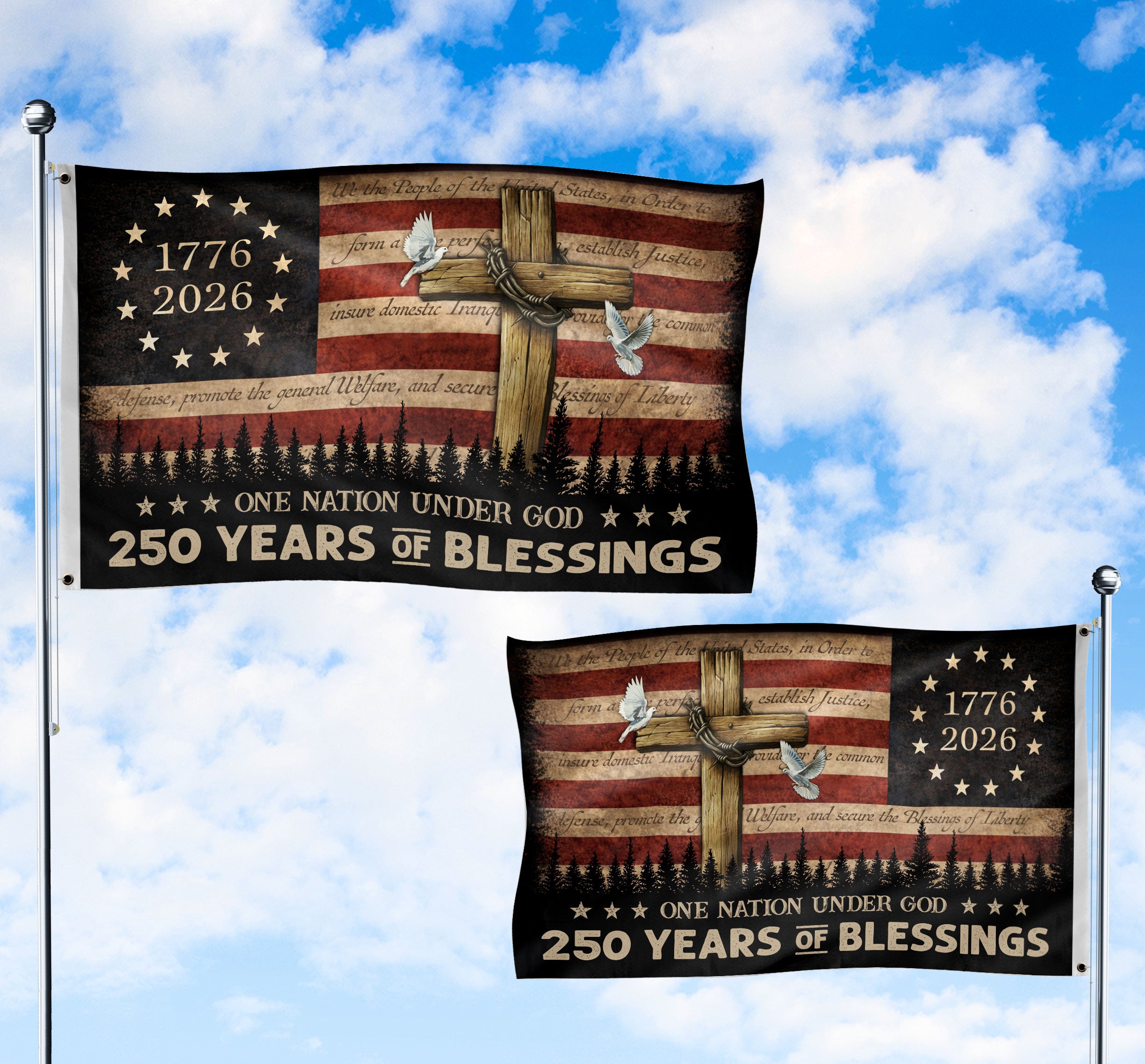 USA Semiquincentennial Christian Garden Flag Patriotic Outdoor Celebration Decor
