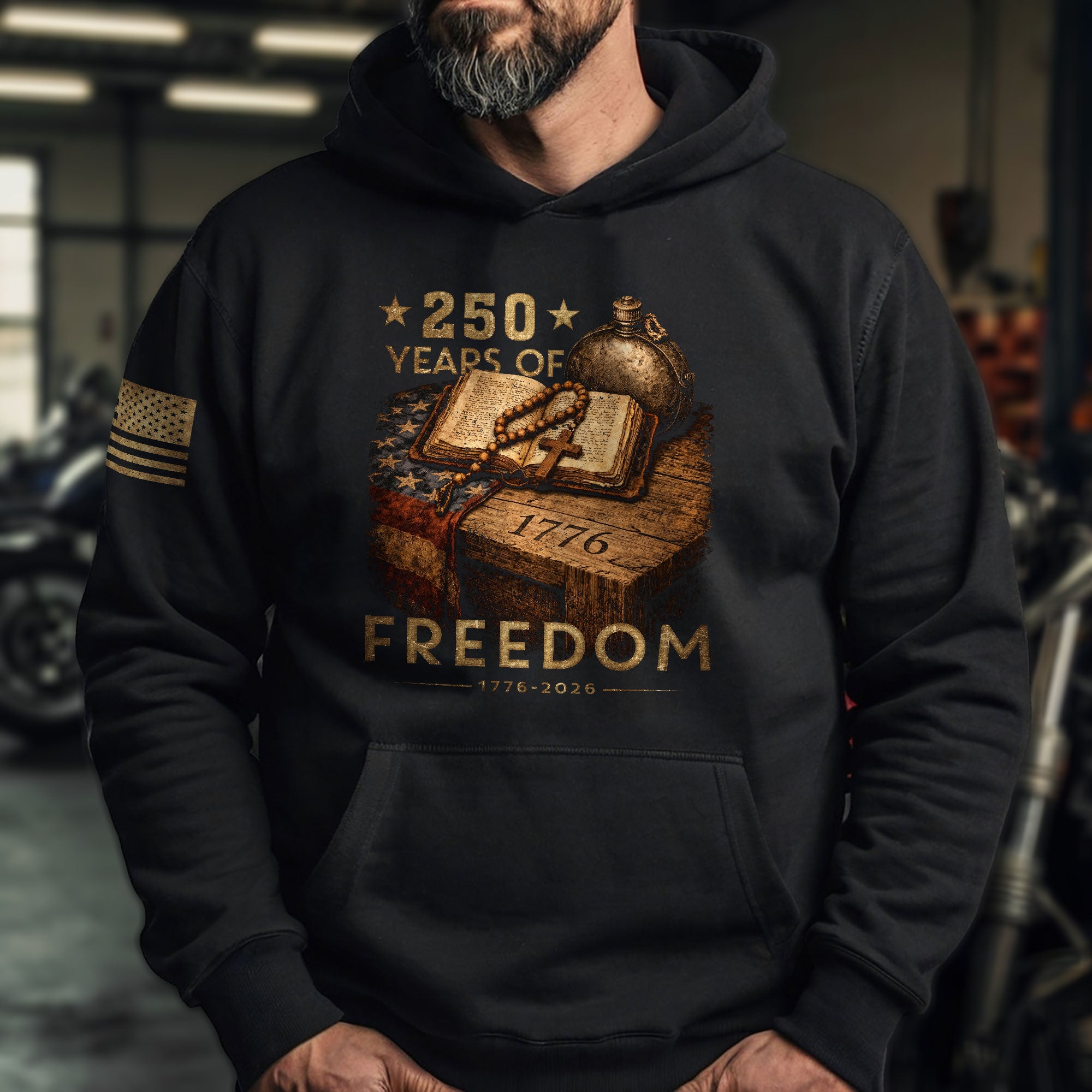 USA 250th Anniversary Christian Patriotic Hoodie Faith Freedom Heritage Wear