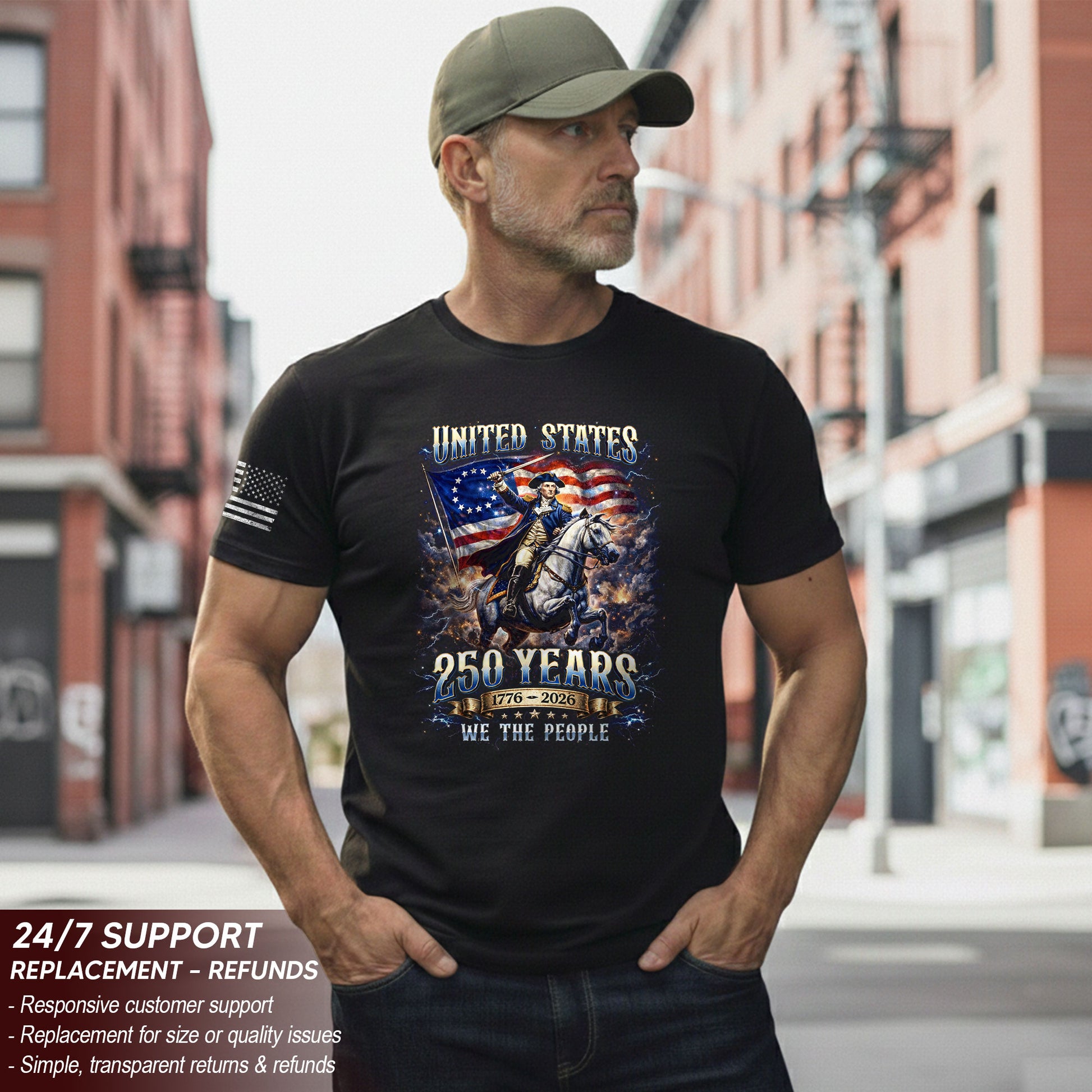 George Washington 250 Years Shirt - 1776-2026 United States 250th Anniversary Bootleg Tee - Rust Field Wear
