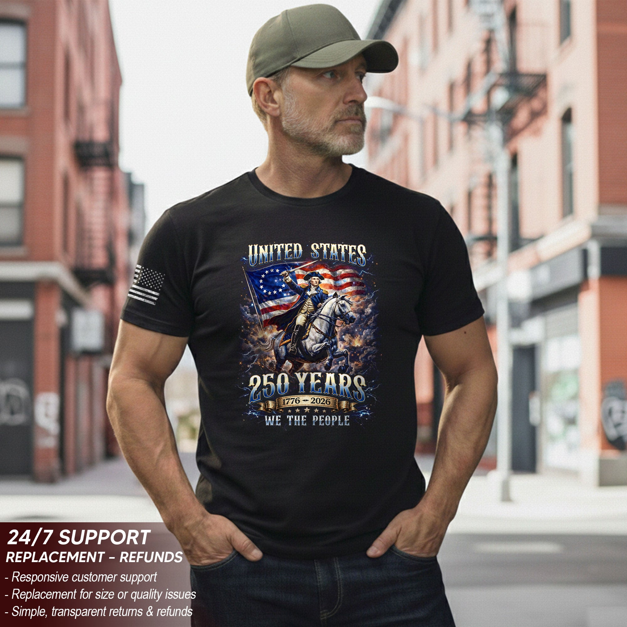 George Washington 250 Years Shirt - 1776-2026 United States 250th Anniversary Bootleg Tee - Rust Field Wear