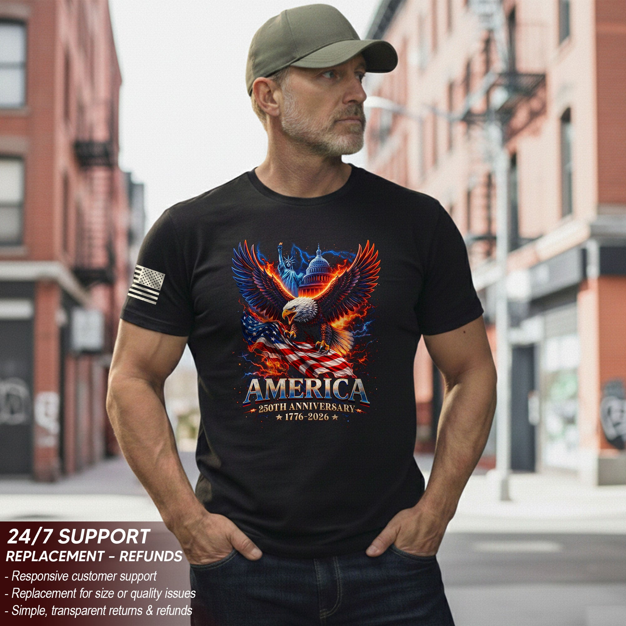 250 Year American Anniversary Shirt - Semiquincentennial Freedom Eagle Bootleg Graphic Tee