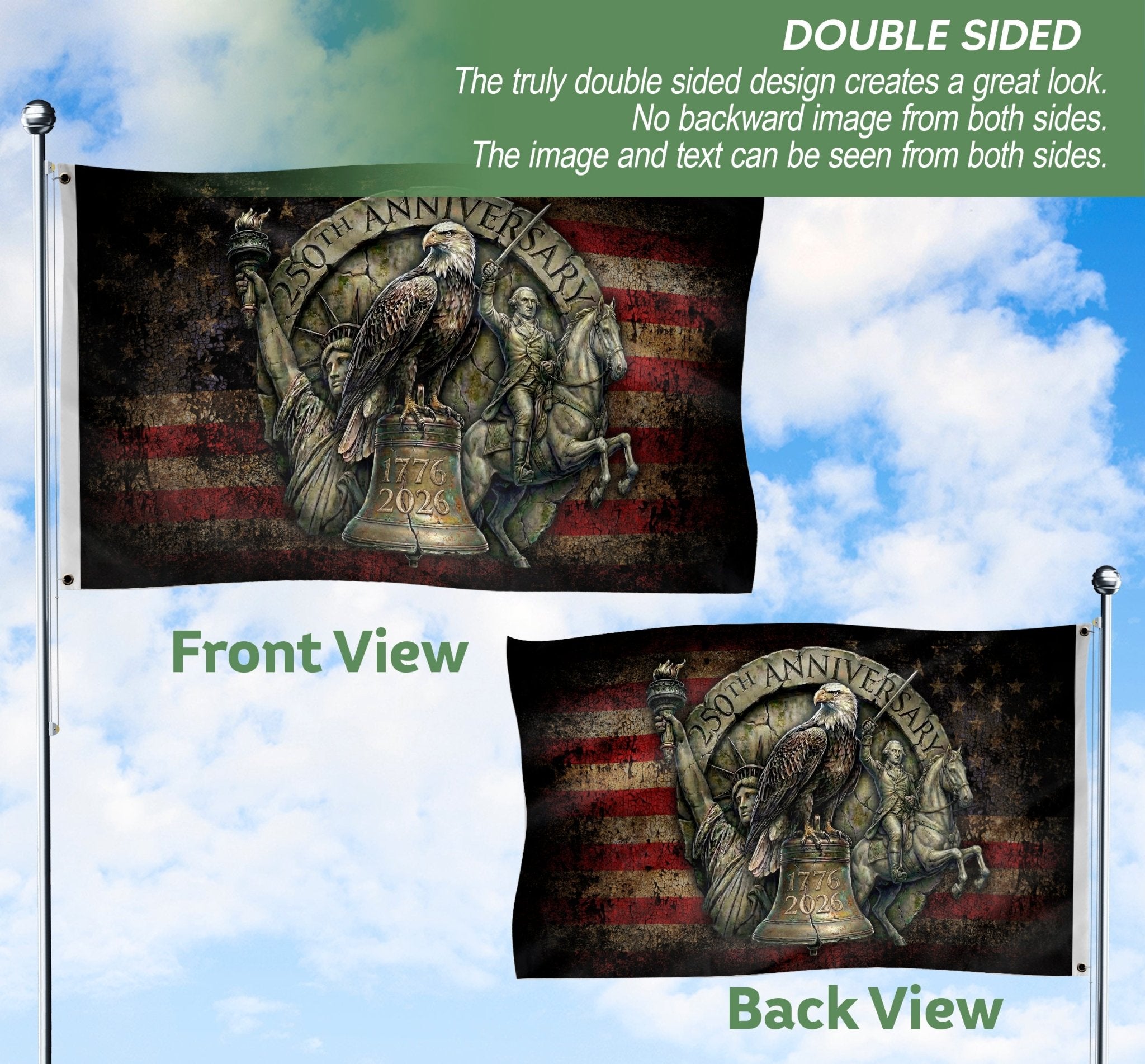USA 250th Anniversary Eagle Flag 1776–2026 – Patriotic American Heritage Flag - Rust Field Wear