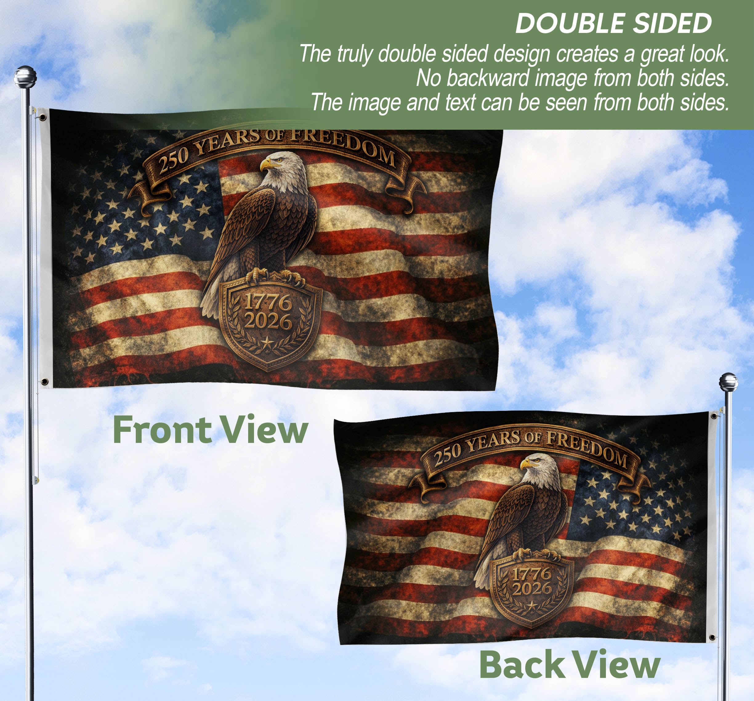 USA 250 Years of Freedom Flag 1776–2026 – Patriotic Eagle American Anniversary Flag