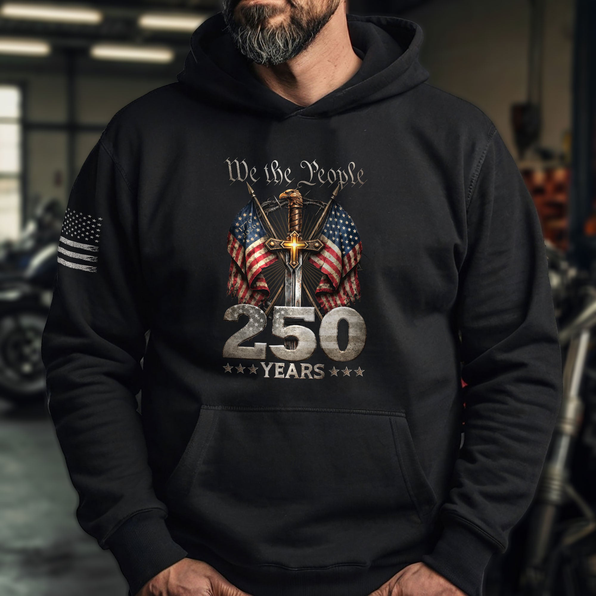 USA 250th Anniversary Christian Patriot Hoodie Faith Freedom 1776–2026