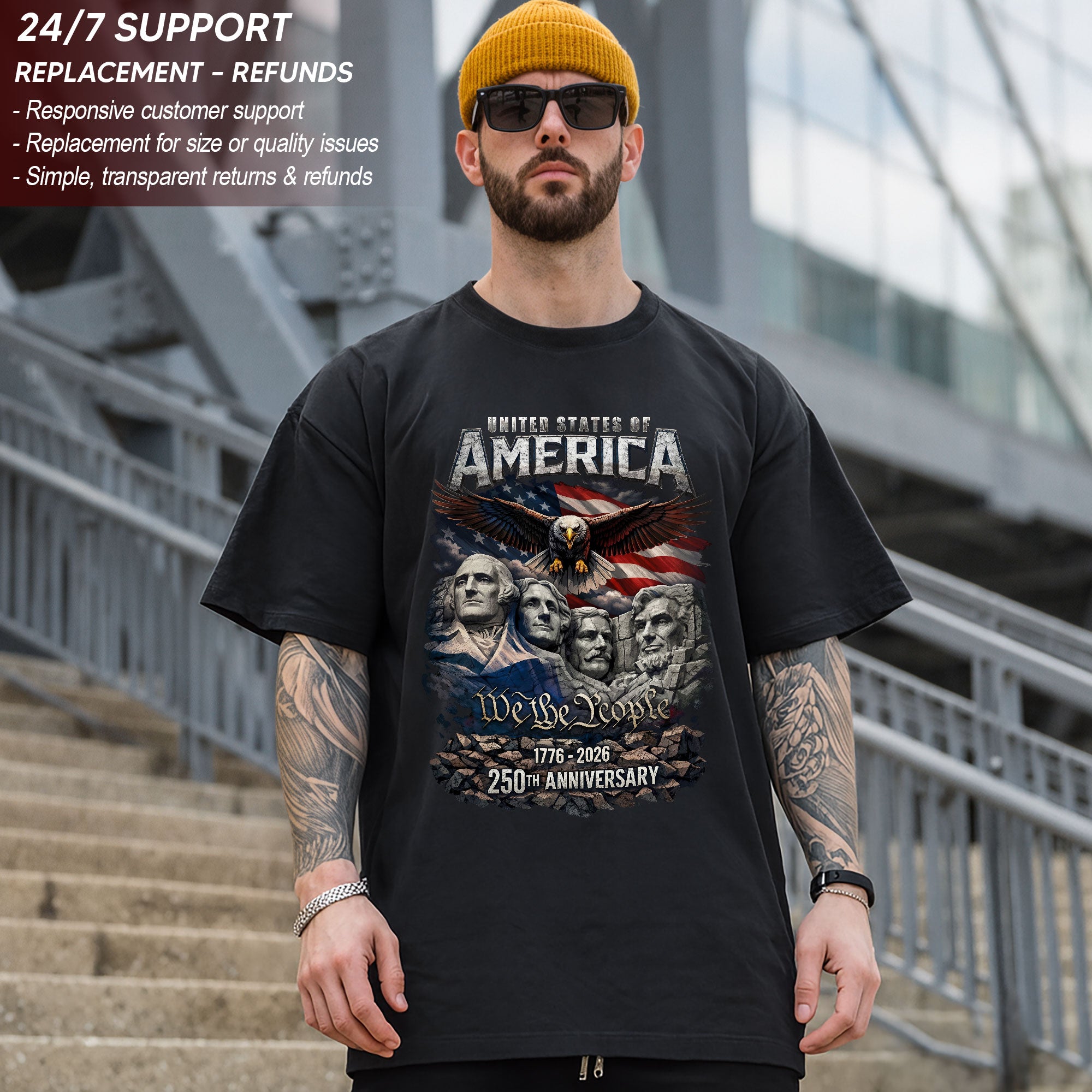 United States of America 1776–2026 – 250th Anniversary Founders & Eagle Graphic Tee