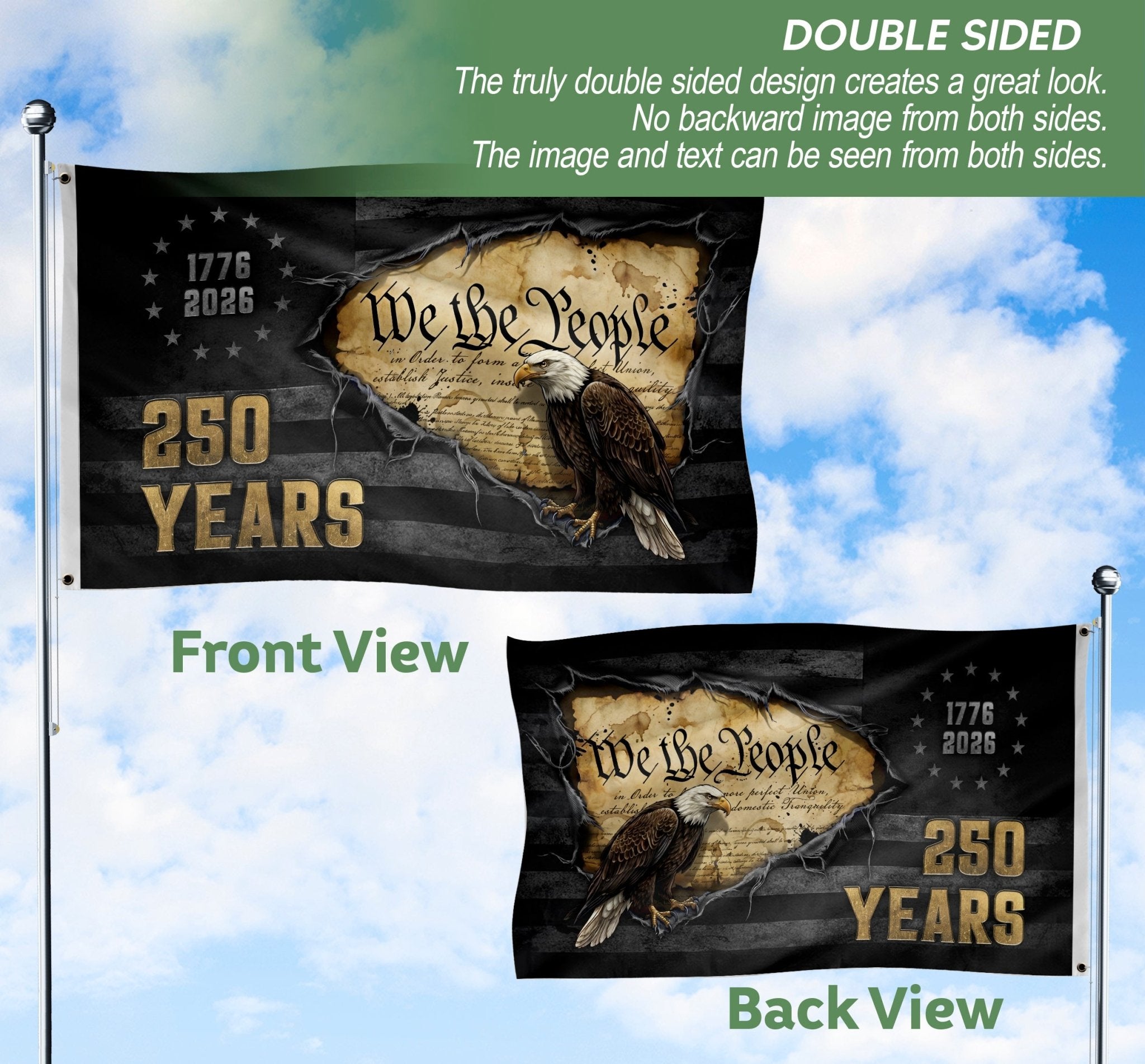 250 Years America Anniversary Flag - We The People 1776-2026 Flag, US 250 Years Celebration Decorative Banner - Rust Field Wear