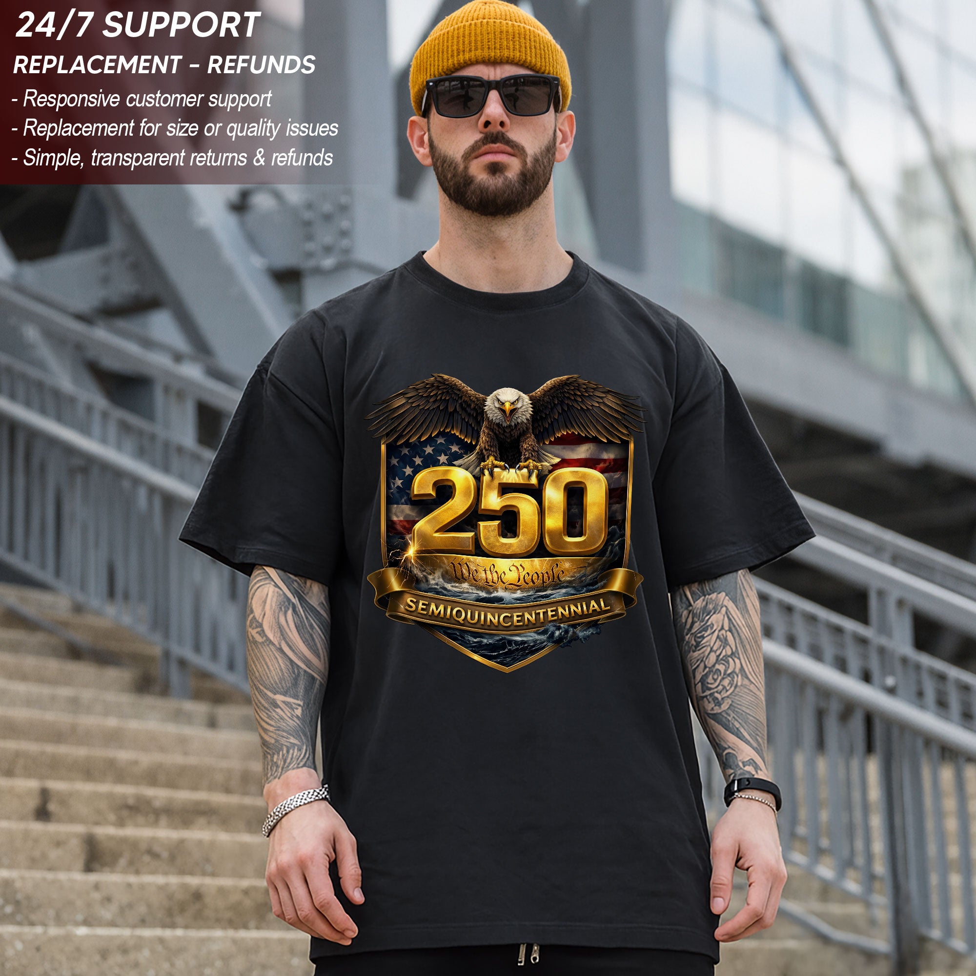 250 We The People Semiquincentennial Bootleg Tee – Gold Crest Eagle 1776–2026