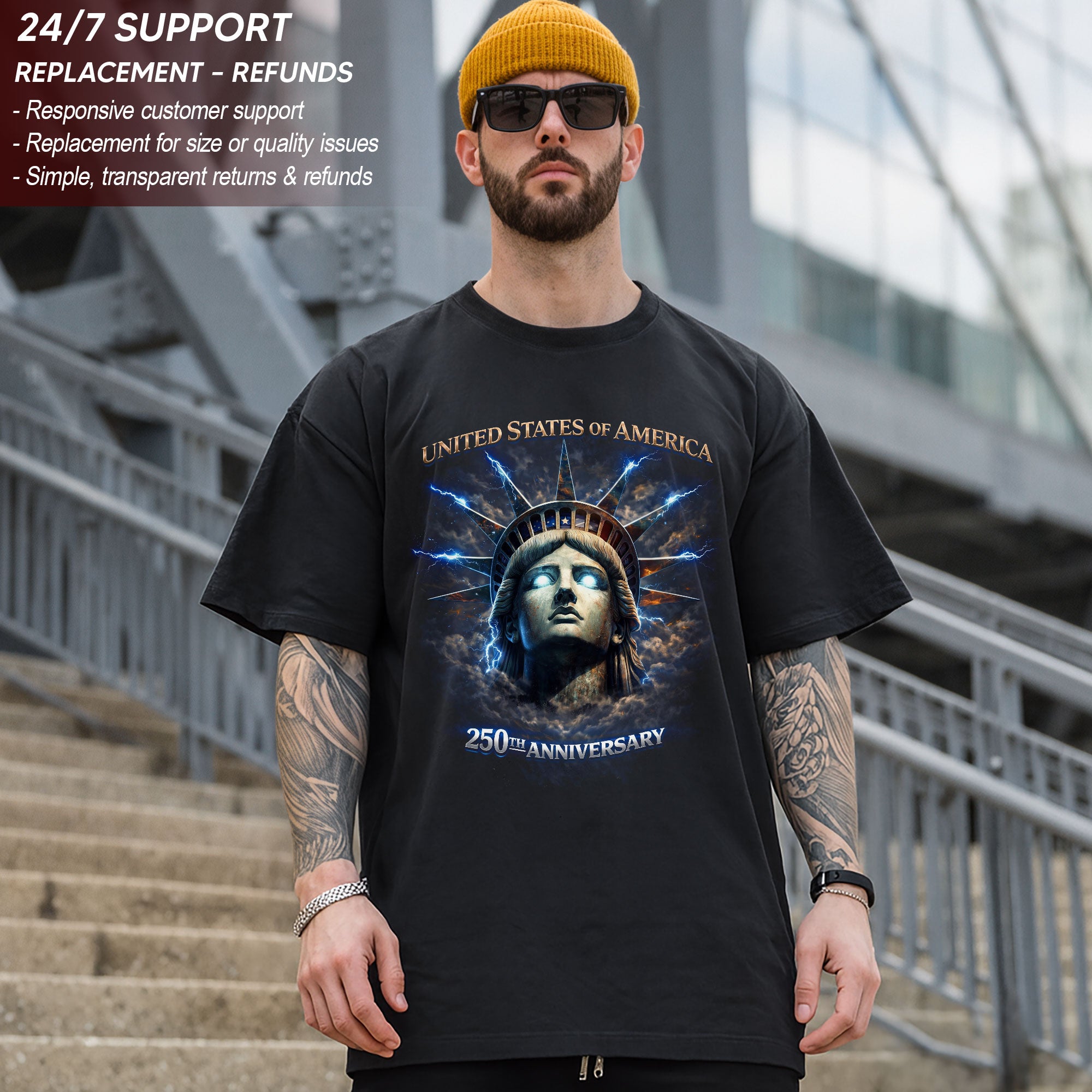 USA 250th Anniversary Bootleg Tee – Electric Liberty Crown Street Graphic