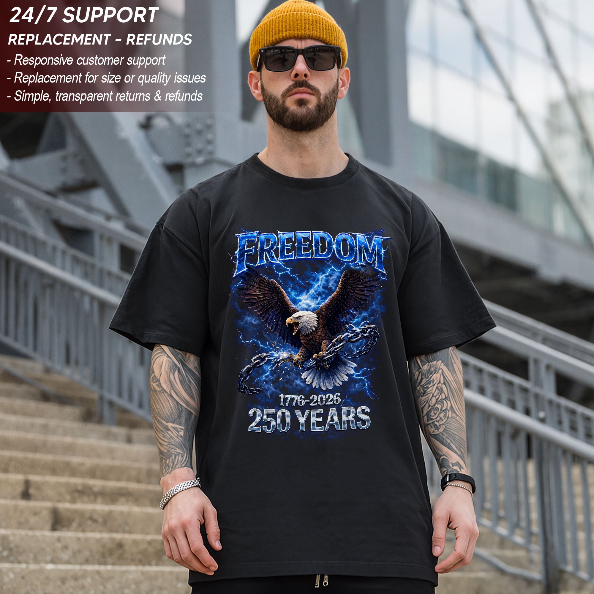 Freedom Bootleg Eagle T-Shirt 1776–2026 – Breaking Chains Patriotic Graphic Tee 250 Years of America