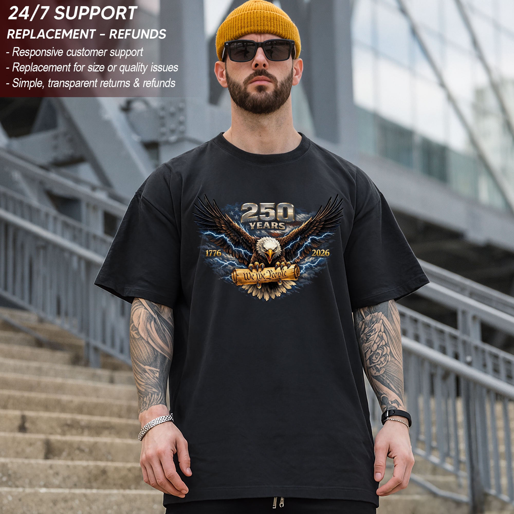 Vintage 90s Bootleg America 250 Shirt - Streetwear Patriot Eagle Lightning Graphic Tee