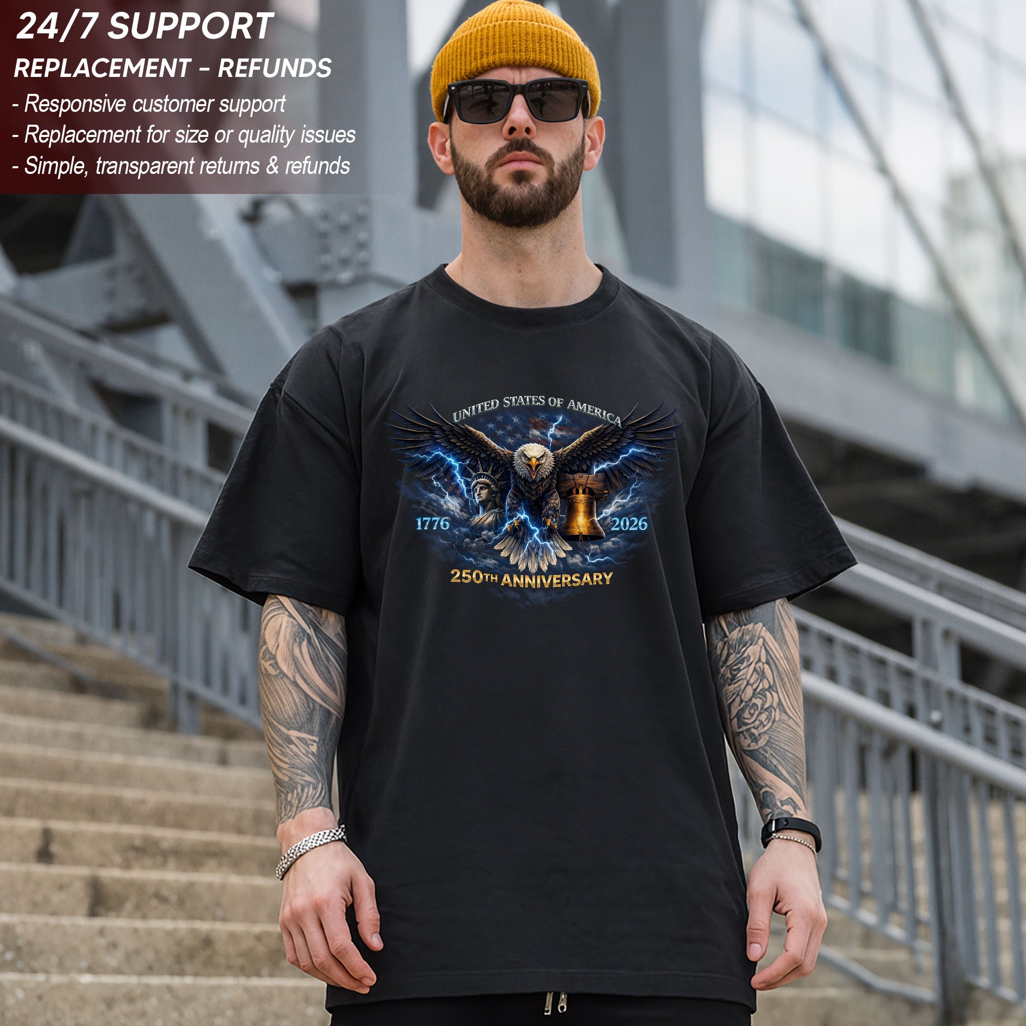 Vintage USA July 4th Independence Day 250th Anniversary Shirt - Bootleg 90s Eagle Graphic Patriotic Streetwear Tee