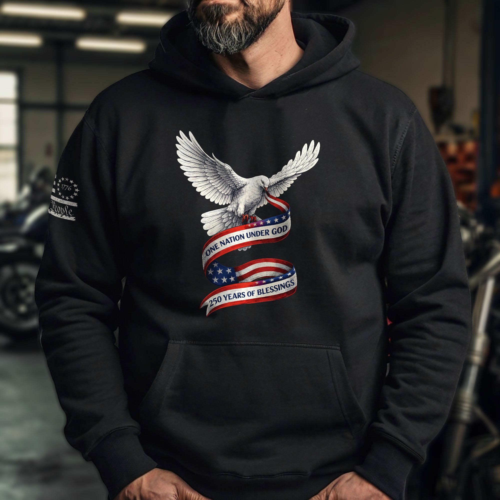 USA 250th Anniversary Hoodie 1776-2026 – One Nation Under God 250 Years of Blessings Dove Christian Apparel