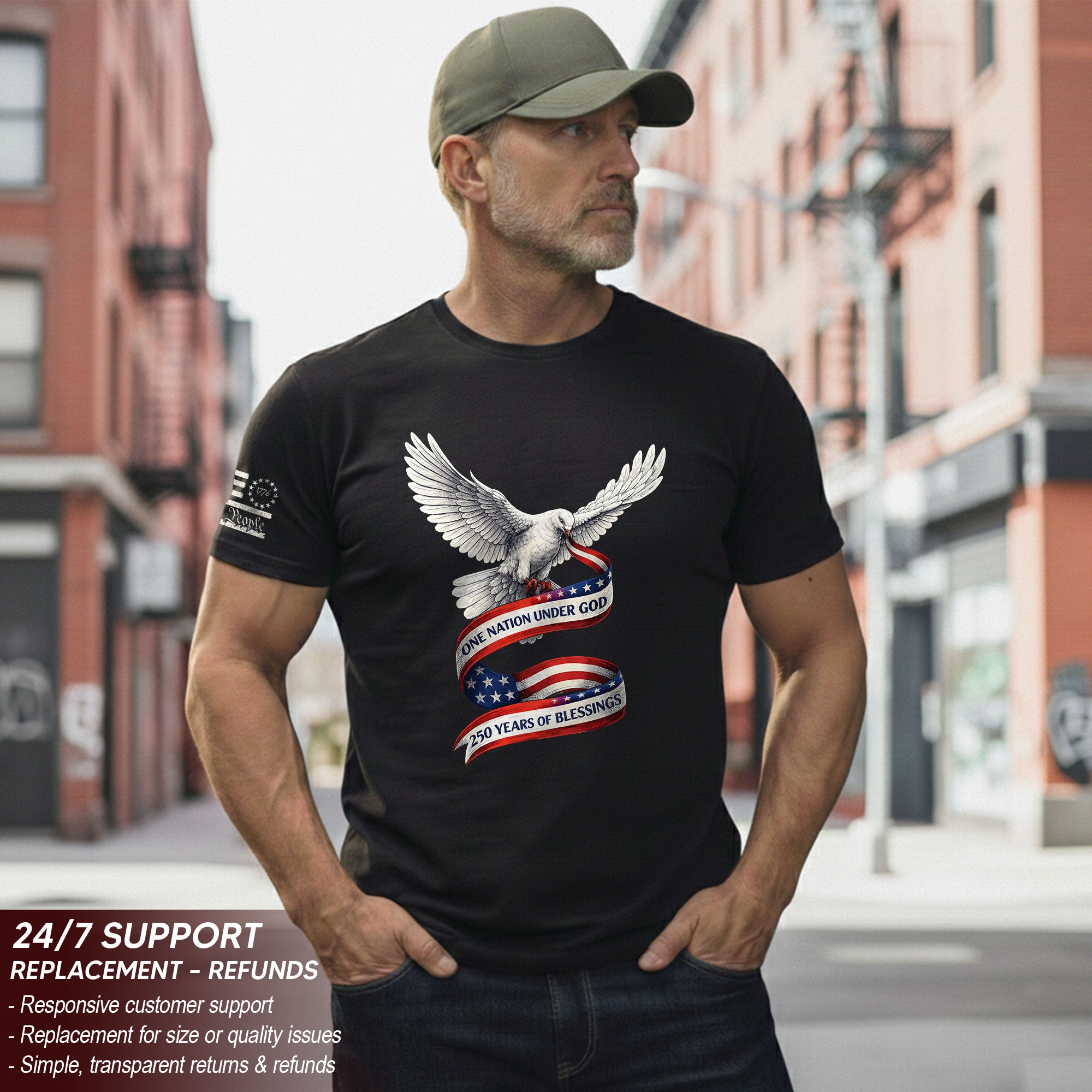 250 Years of Blessings One Nation Under God T-Shirt - Peace Dove Patriotic Graphic Tee