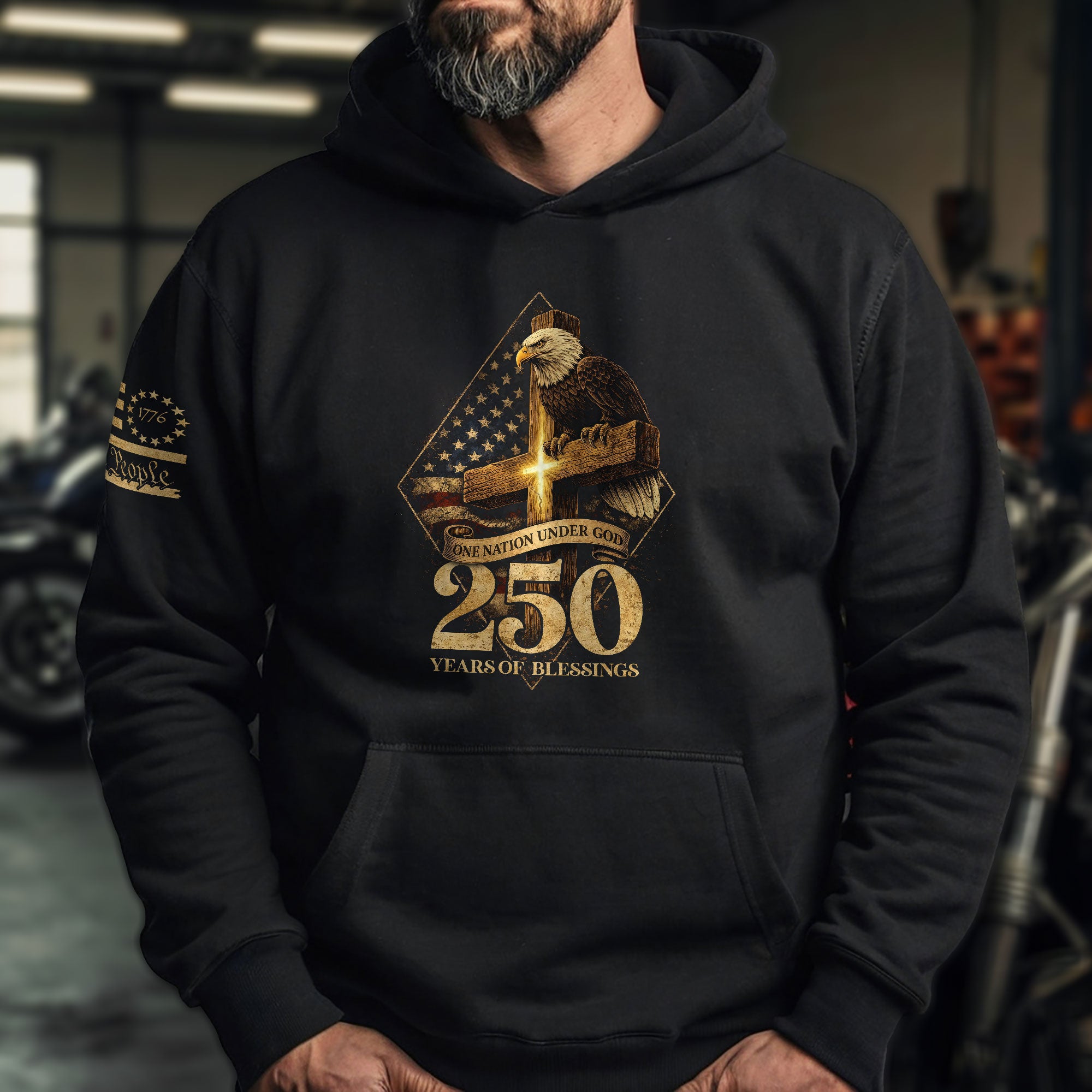 America 250th Anniversary 1776-2026 Semiquincentennial Hoodie – One Nation Under God We The People Bald Eagle Cross Patriotic Hoodie