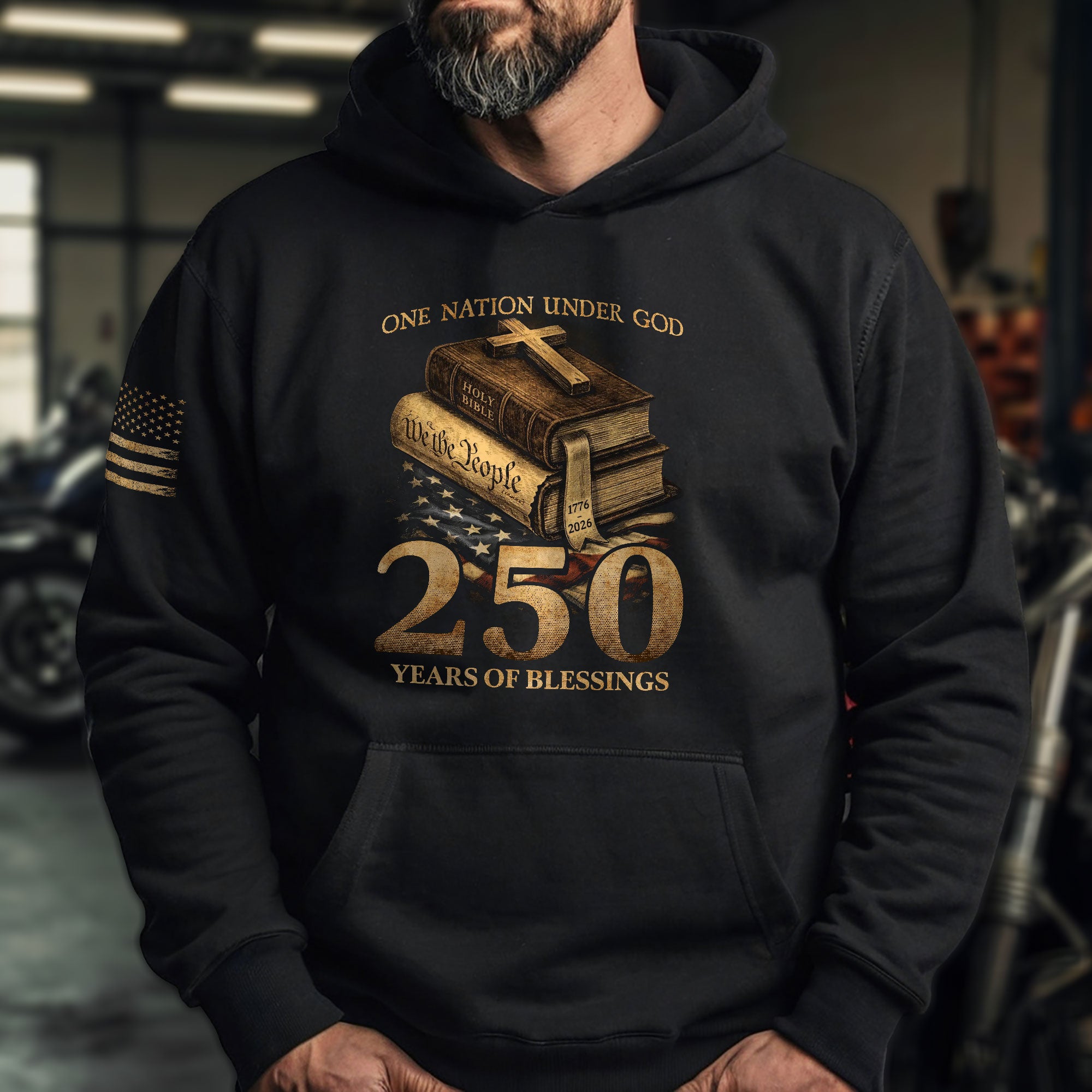 USA 250th Anniversary 1776-2026 Semiquincentennial Hoodie – One Nation Under God Eagle Holy Bible We The People Patriotic Men’s Hoodie