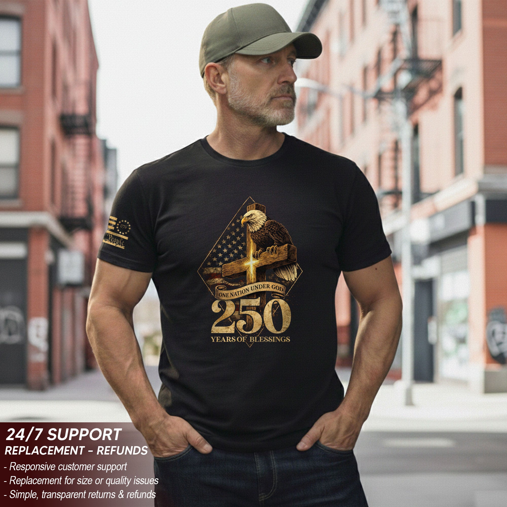 Faith & Freedom 250th Anniversary Shirt - One Nation Under God Commemorative Eagle & Cross Tee
