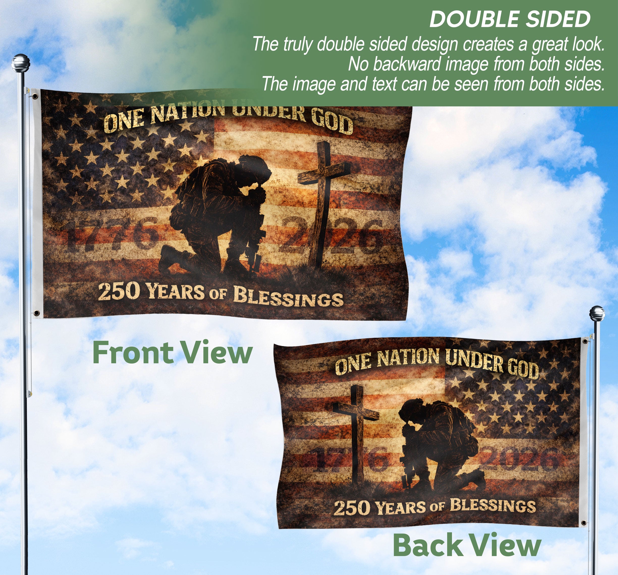 250 Years America Anniversary Soldier Flag 1776-2026 - Revolutionary & Modern Military Heritage Banner, Double Sided Outdoor Flag