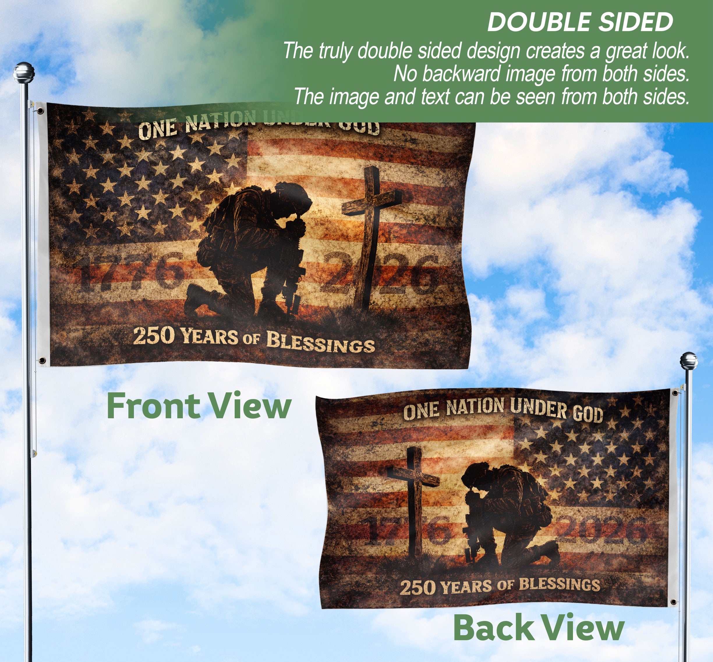 America 250th Anniversary Soldier Flag 1776-2026 - Revolutionary & Modern Military Heritage Banner, Semiquincentennial Double Sided Outdoor Flag