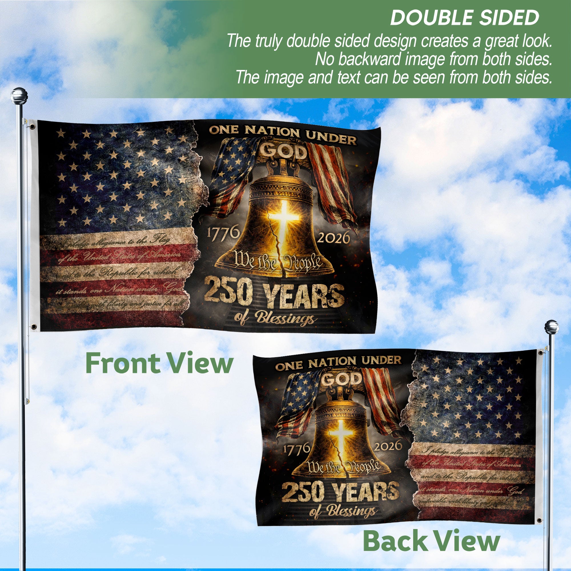 One Nation Under God America Religious US 250th Anniversary Flag – 250 Years of Blessings Garden Banner