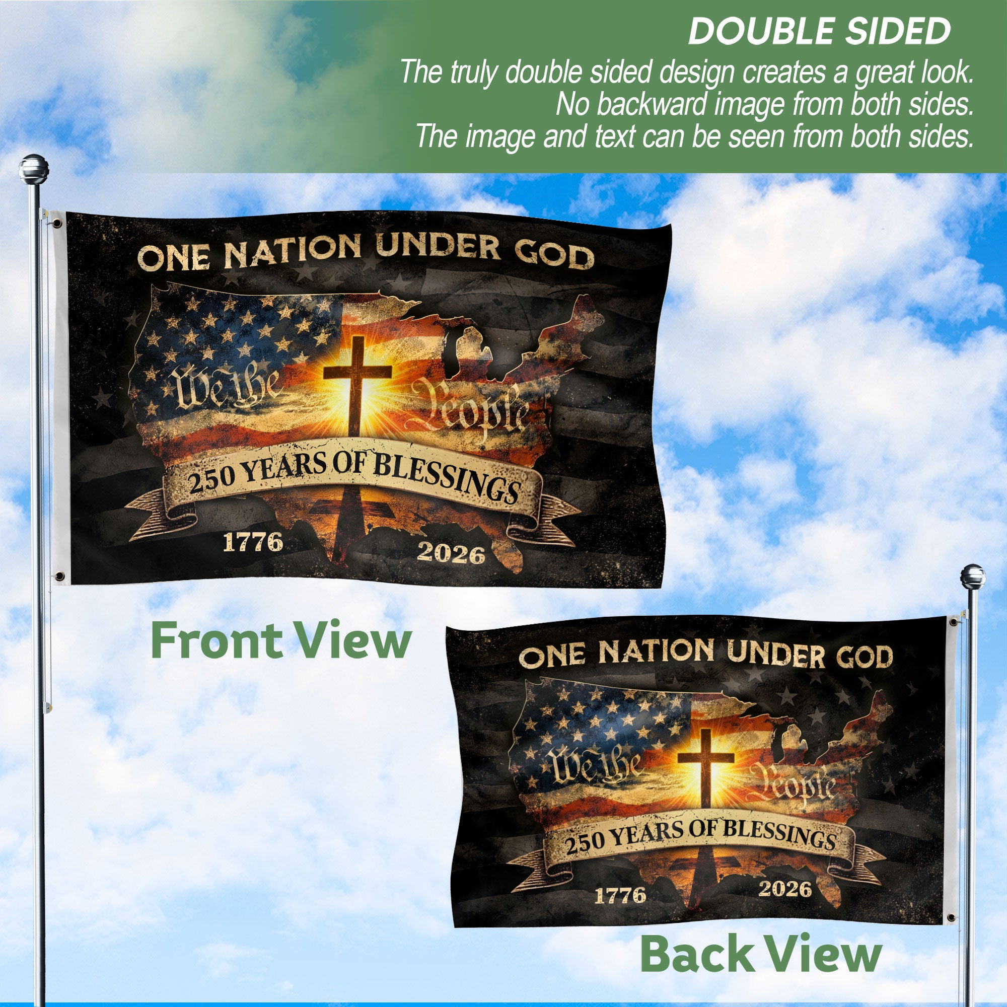 Christian Patriotic One Nation Under God USA 250th Birthday Flag – Semiquincentennial Garden Banner