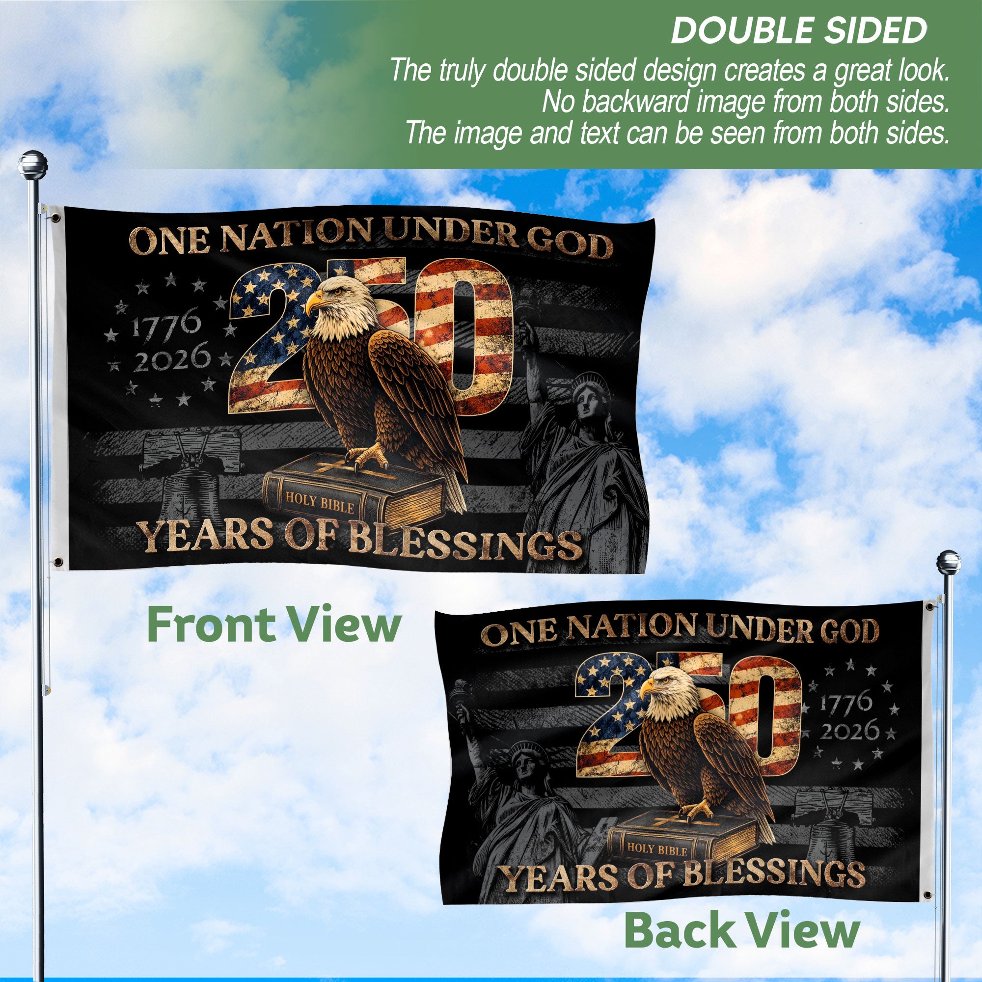 One Nation Under God America 250th Anniversary Flag – 1776–2026 Double Sided Patriotic Banner