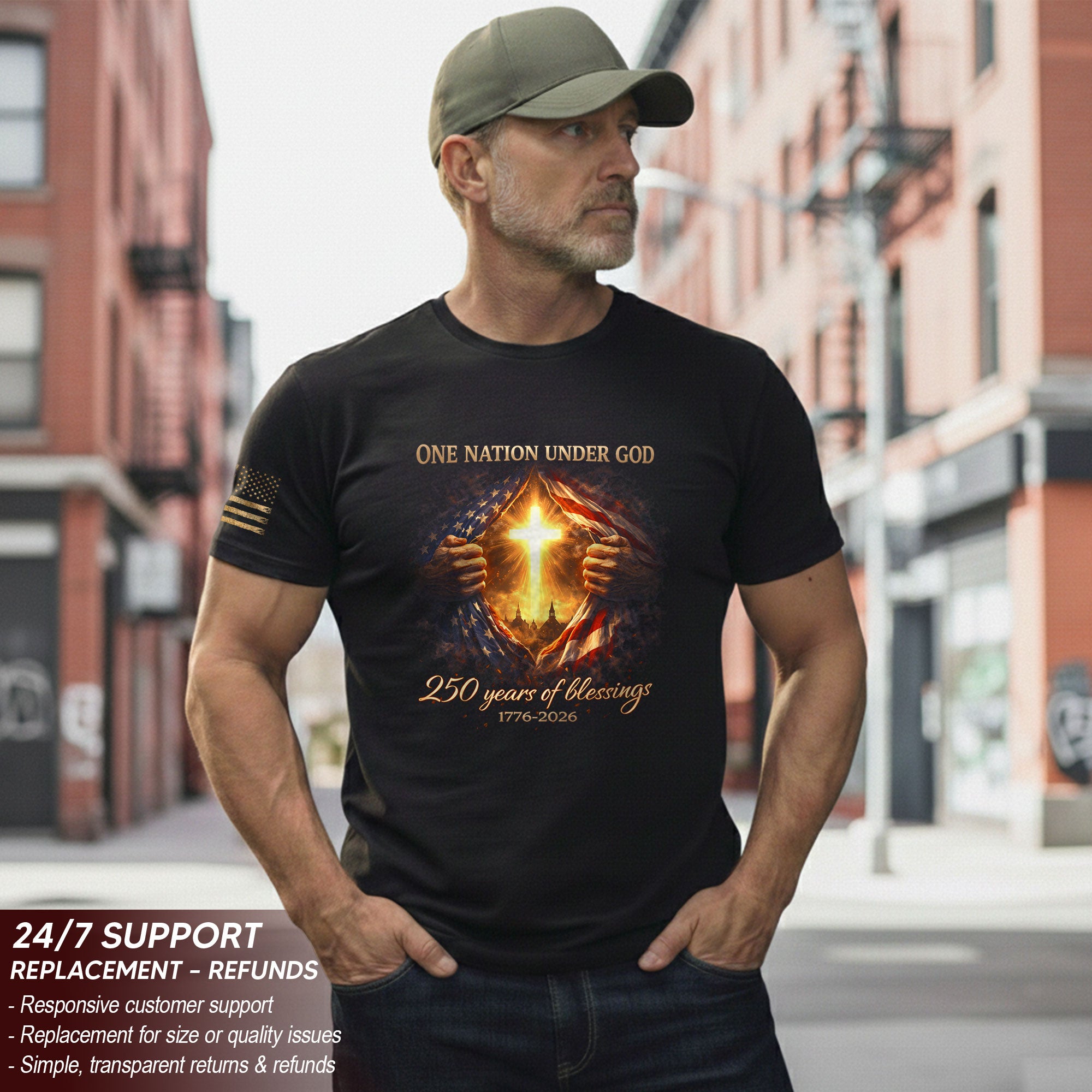 America 250th Anniversary Christian Cross Shirt – 1776-2026 One Nation Under God 250 Years of Blessings Tee