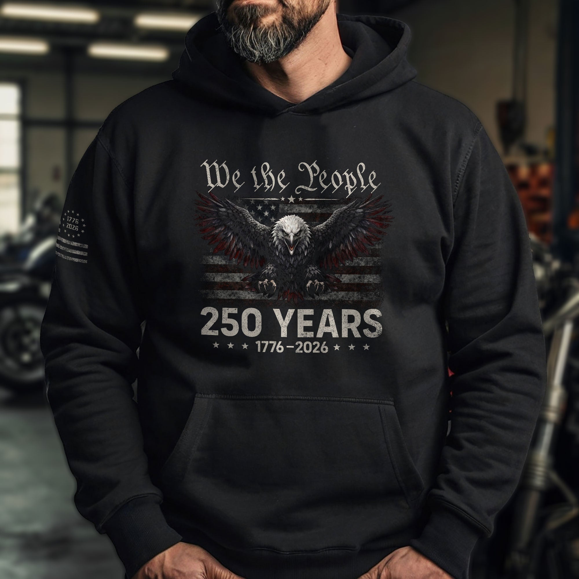 Semiquincentennial America 250th Anniversary We The People Hoodie - Vintage Patriotic Flag & Eagle Design